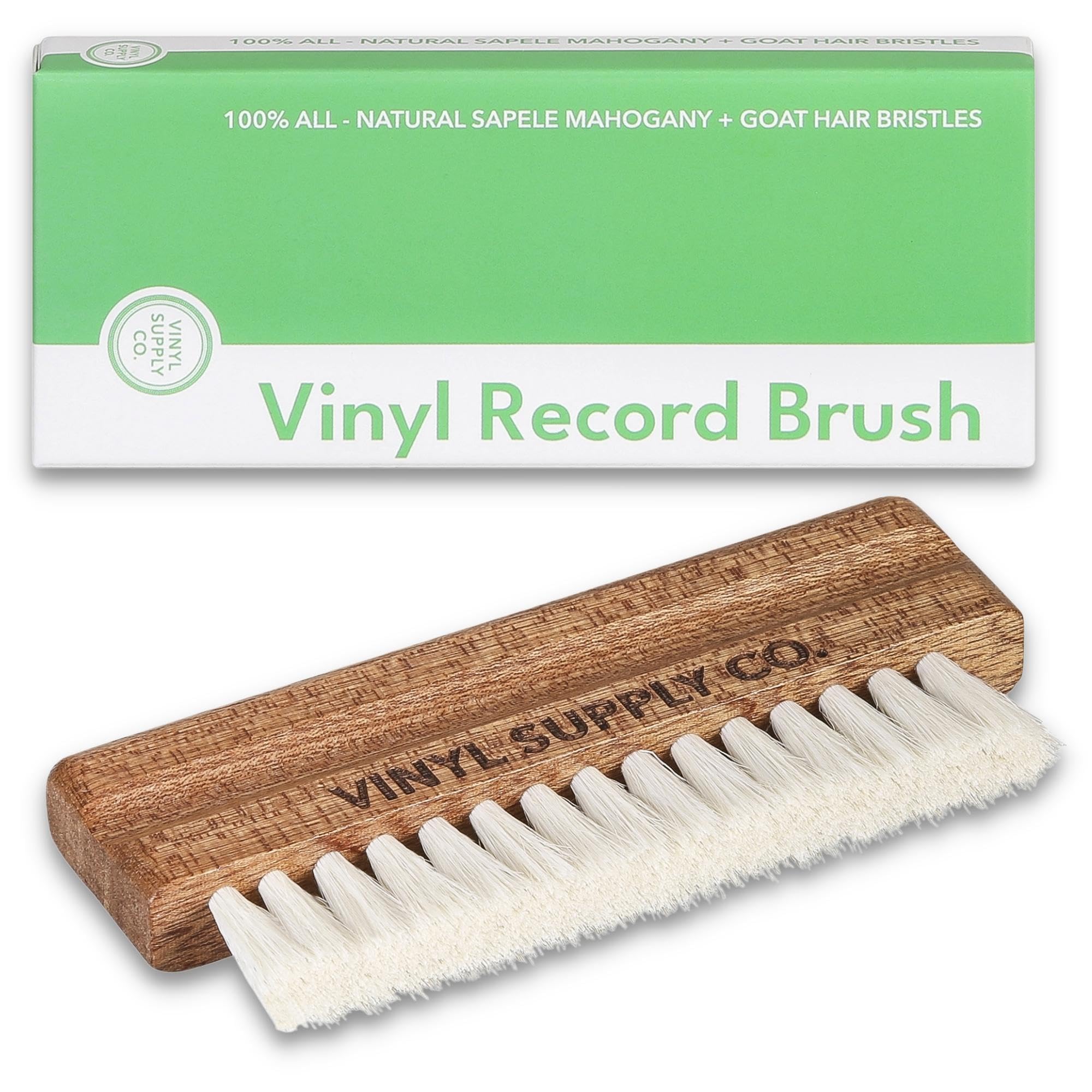 Natural Goat Hair Vinyl Record Brush - Wood Care Kit for Vinyl Cleaning