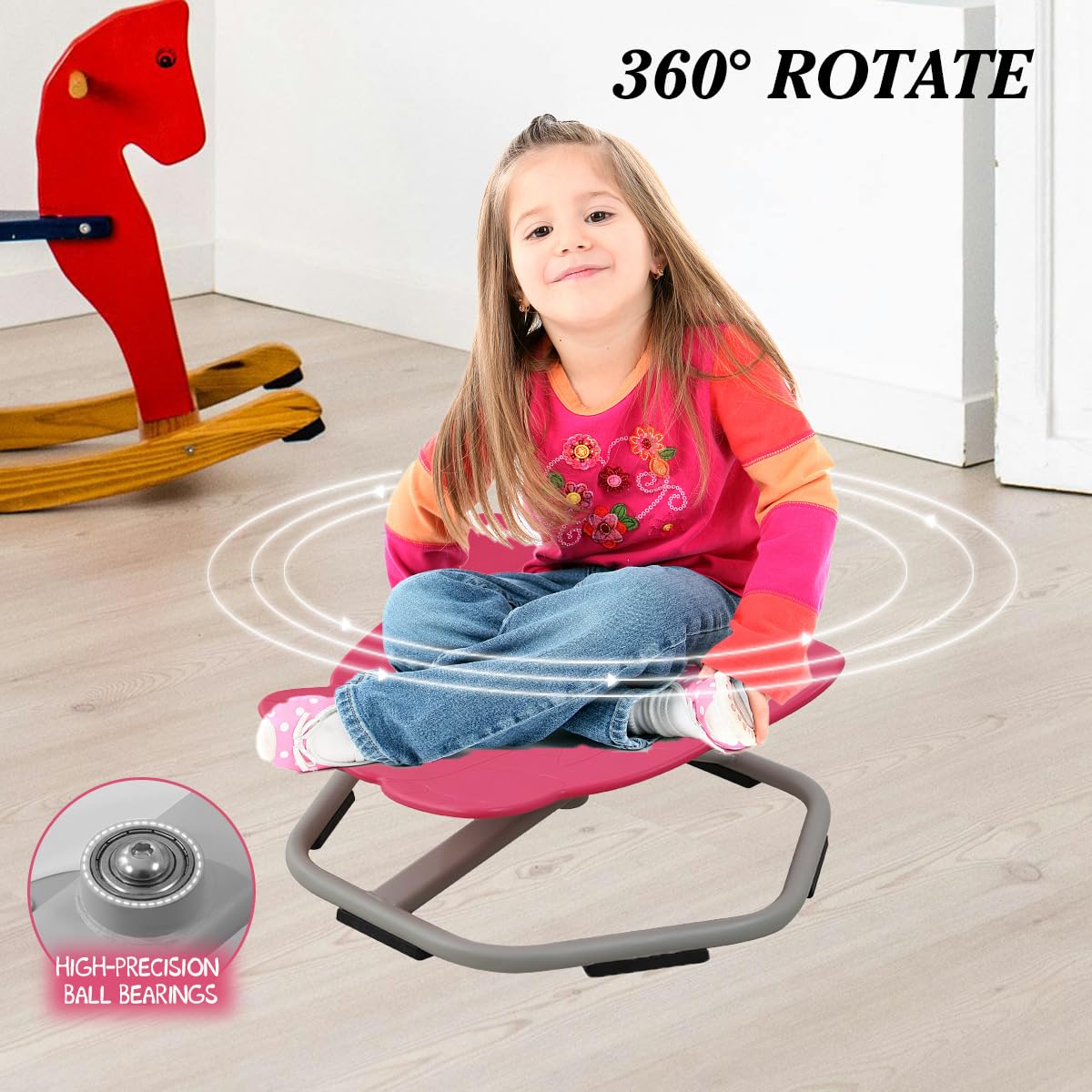 BaiYouMei Sensory Swivel Chair for Kids with Autism - Spinning Sit & Spin Toy for Body Coordination Training (Rose Elephant Design) - Perfect for Sensory Rooms, Therapy Clinics, and Home Play Areas