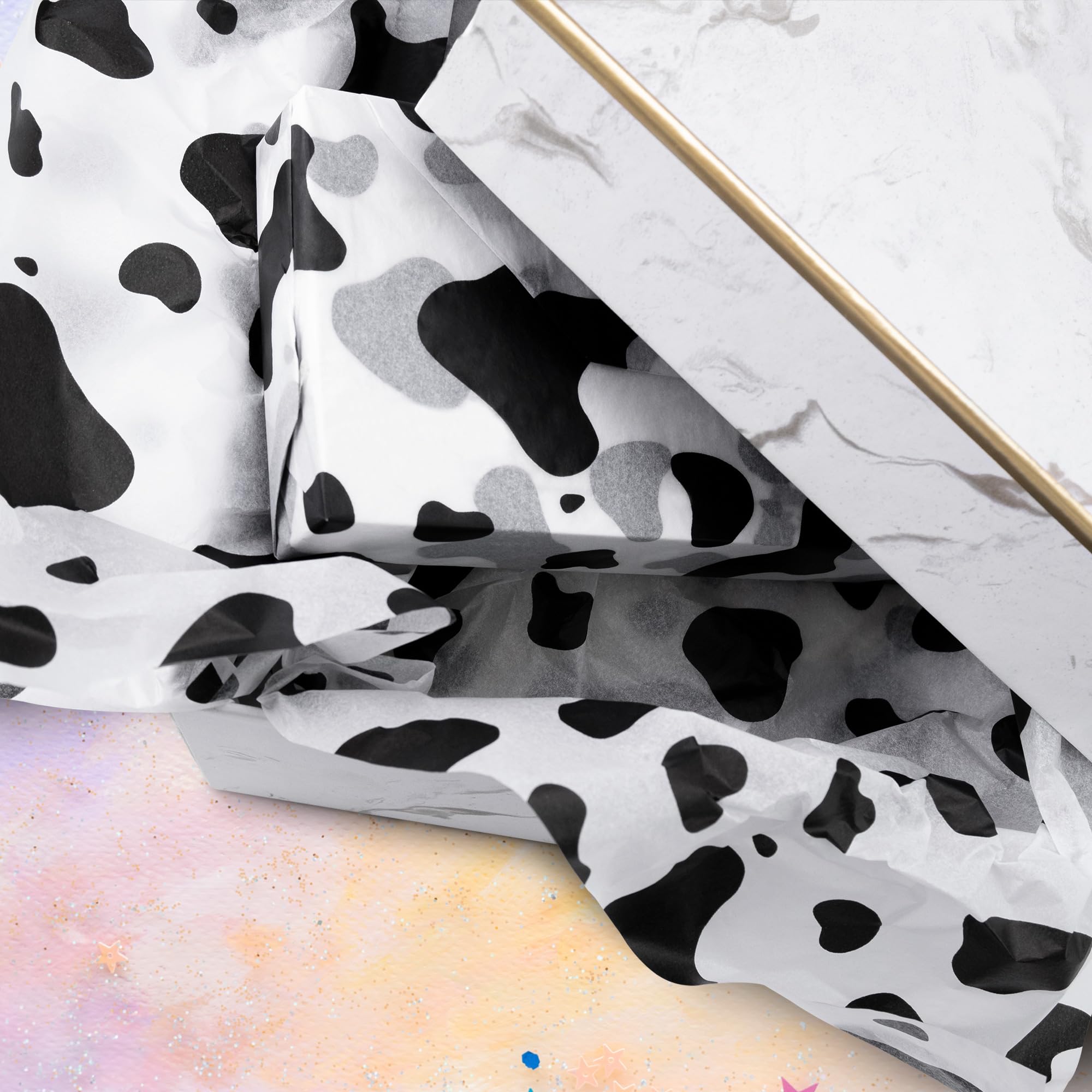 Premium 50 Sheets Cow Print Tissue Paper, 14 x 20 Inch - Black and White Cow Pattern Gift Wrapping Paper for Birthday Party, Baby Shower & Western Theme Events - Perfect for Gift Bags, Party Decorations and Craft Projects