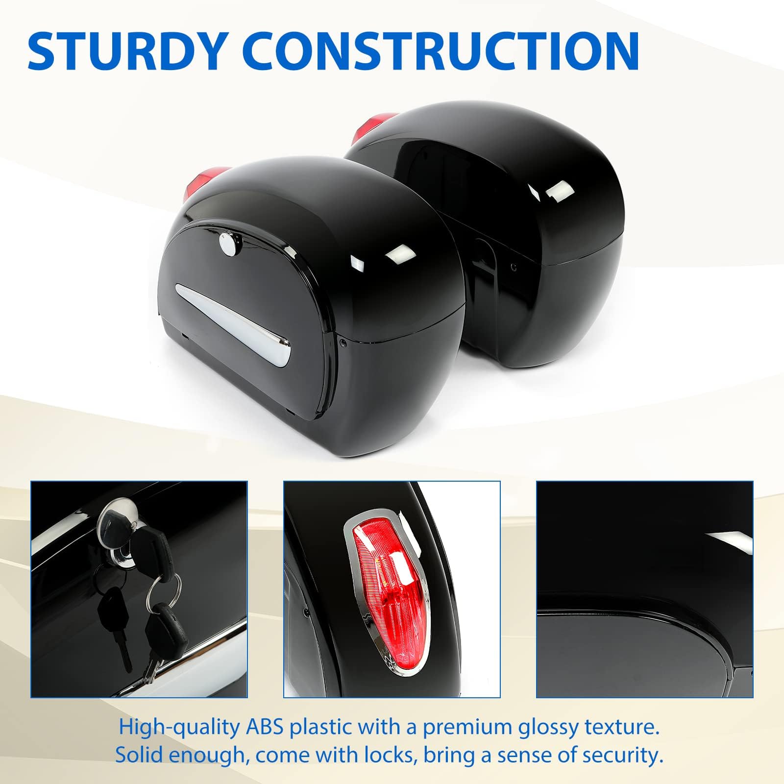 KUAFU Universal Motorcycle Hard Saddlebag Trunk with LED Lights & Security Locks - Fits Honda, Yamaha, Harley, Suzuki, Kawasaki - Waterproof Storage for Touring, Commuting & Adventure Riding