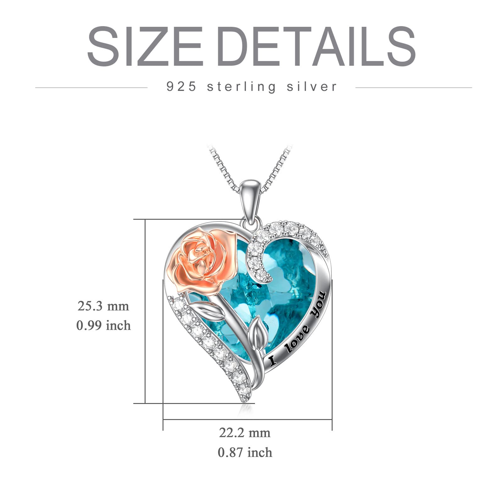 TOUPOP Rose Flower Necklace - 925 Sterling Silver Rose Crystal Pendant with Heart Birthstone, Valentines Day Gifts for Her, Wife, Girlfriend, Mom | Anniversary & Birthday Jewelry | Perfect for Romantic Dates, Proposals & Special Occasions