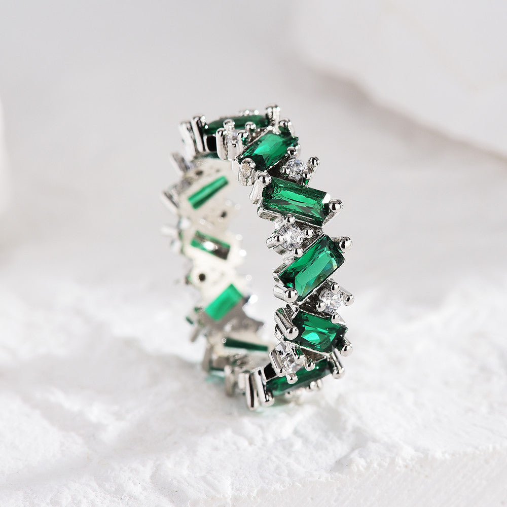 Geometric Green Cubic Zirconia Eternity Ring for Women | HR528 | Elegant Wedding, Engagement, Anniversary Gift for Her