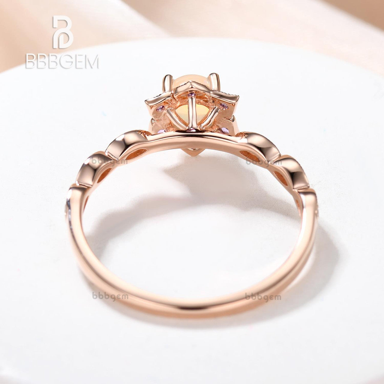0.5 Carat Round Cut Opal & Amethyst Halo Engagement Ring in Rose Gold - Elegant Dainty Jewelry for Wedding, Proposal & Anniversary Gifts