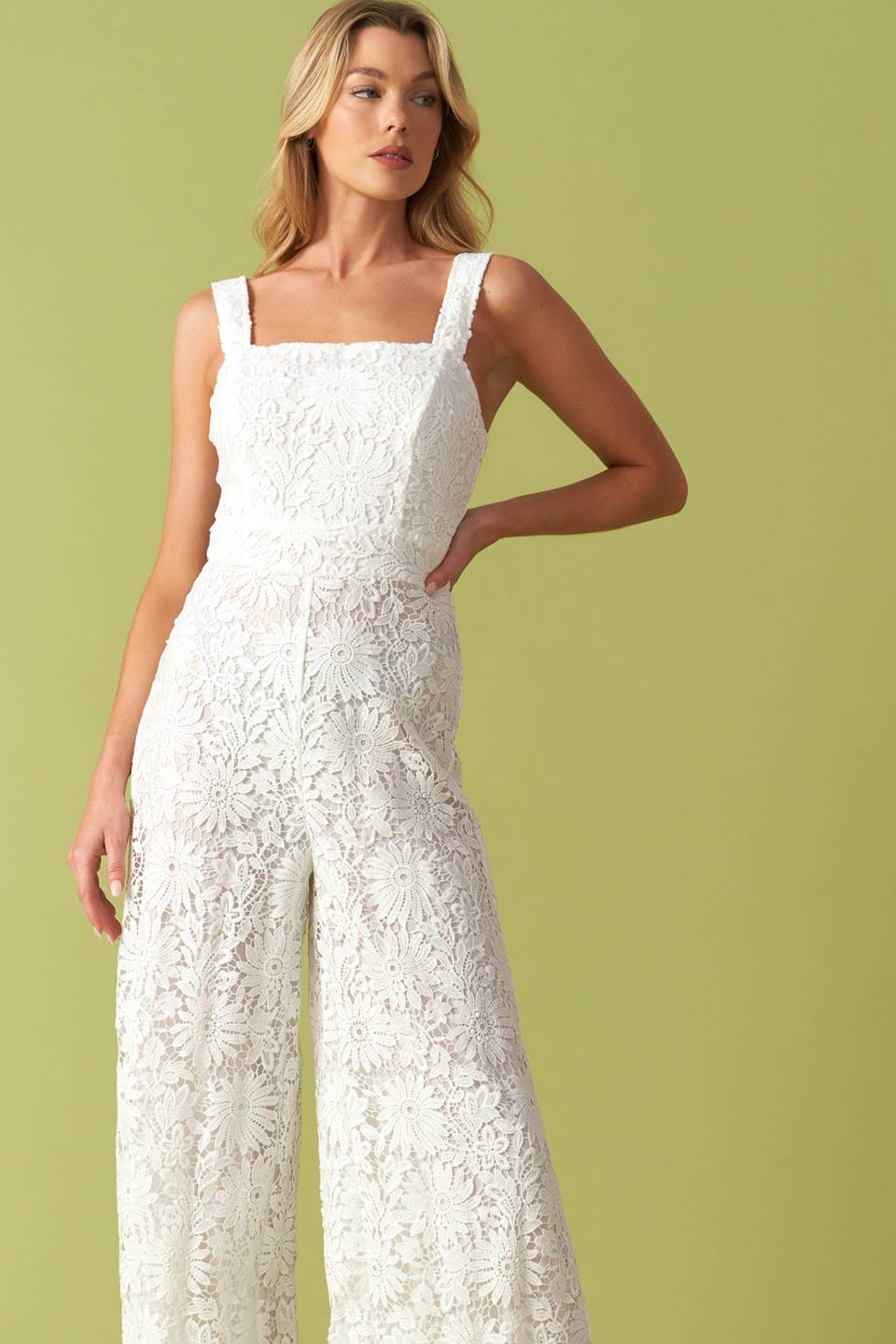 White Lace Wide Leg Jumpsuit - Elegant Women's Romper for Casual Wear, Date Night & Summer Outfits