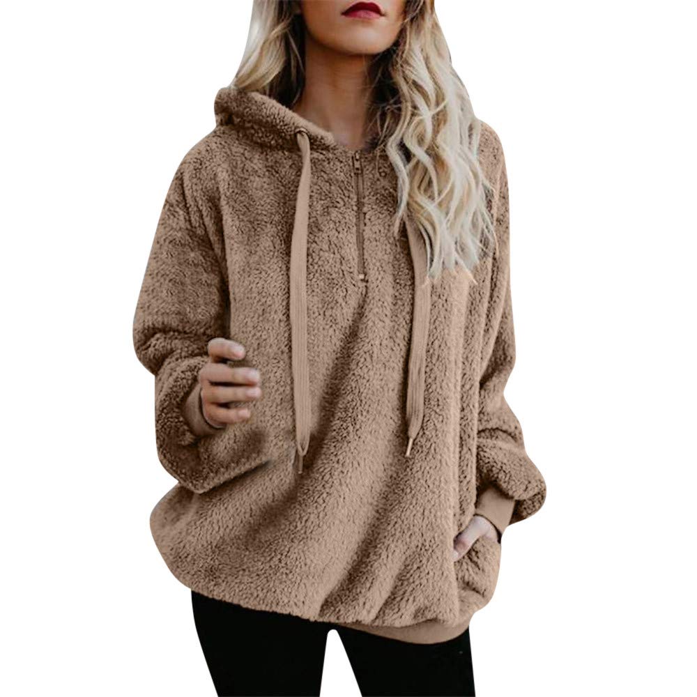 Women's Warm Hooded Sweatshirt Zipper Pullover - Solid Casual Winter Hoodie with Pockets, Perfect for Autumn Outdoor Activities and Cozy Indoor Wear