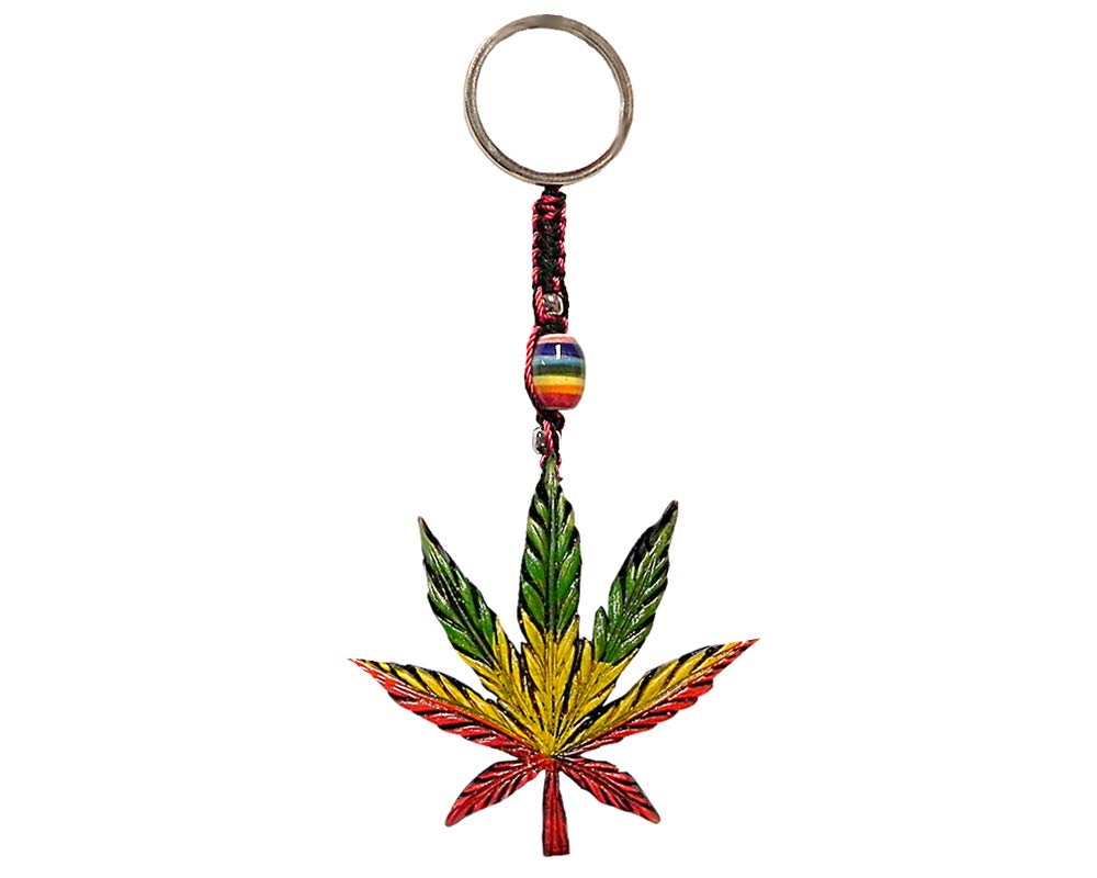 3D Pot Leaf Hemp Keychain with Macramé & Metal Ring - Handmade Boho Style Car Keys & Bag Accessories - Perfect for Hippie Gifts, Festival Fashion & Everyday Carry