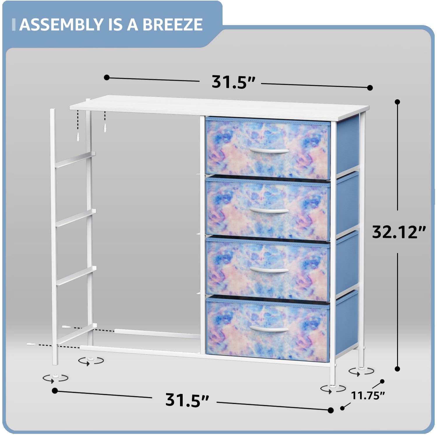 Sorbus 8-Drawer Dresser Organizer - Wood Top Storage Chest with Steel Frame & Easy Pull Fabric Bins for Bedroom, Closet, Office - Blue | Space-Saving Furniture for Small Apartments & Dorm Rooms
