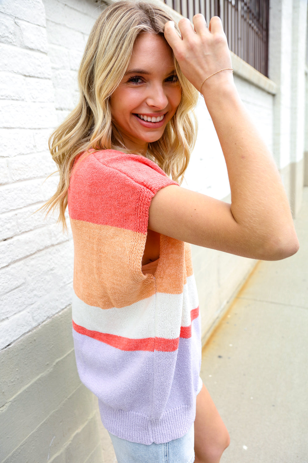 Coral Notched Neck Drop Shoulder Sweater Top for Women - Elegant Loose Fit Knit Pullover for Casual Outings & Date Nights