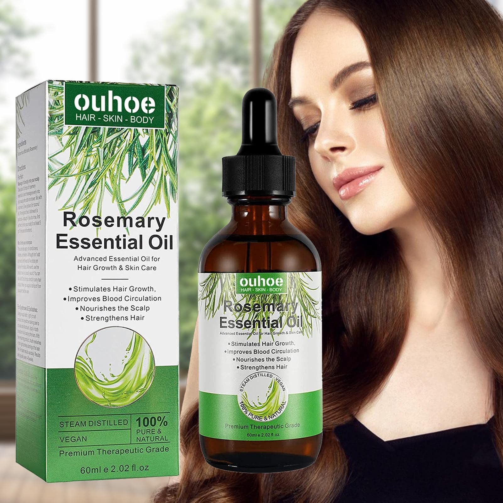 Organic Rosemary Oil for Hair Growth & Scalp Care - 100% Pure Natural Essential Oil for Thicker Hair, Hair Regrowth & Reducing Hair Loss - 60ml Bottle for Daily Hair & Scalp Massage at Home