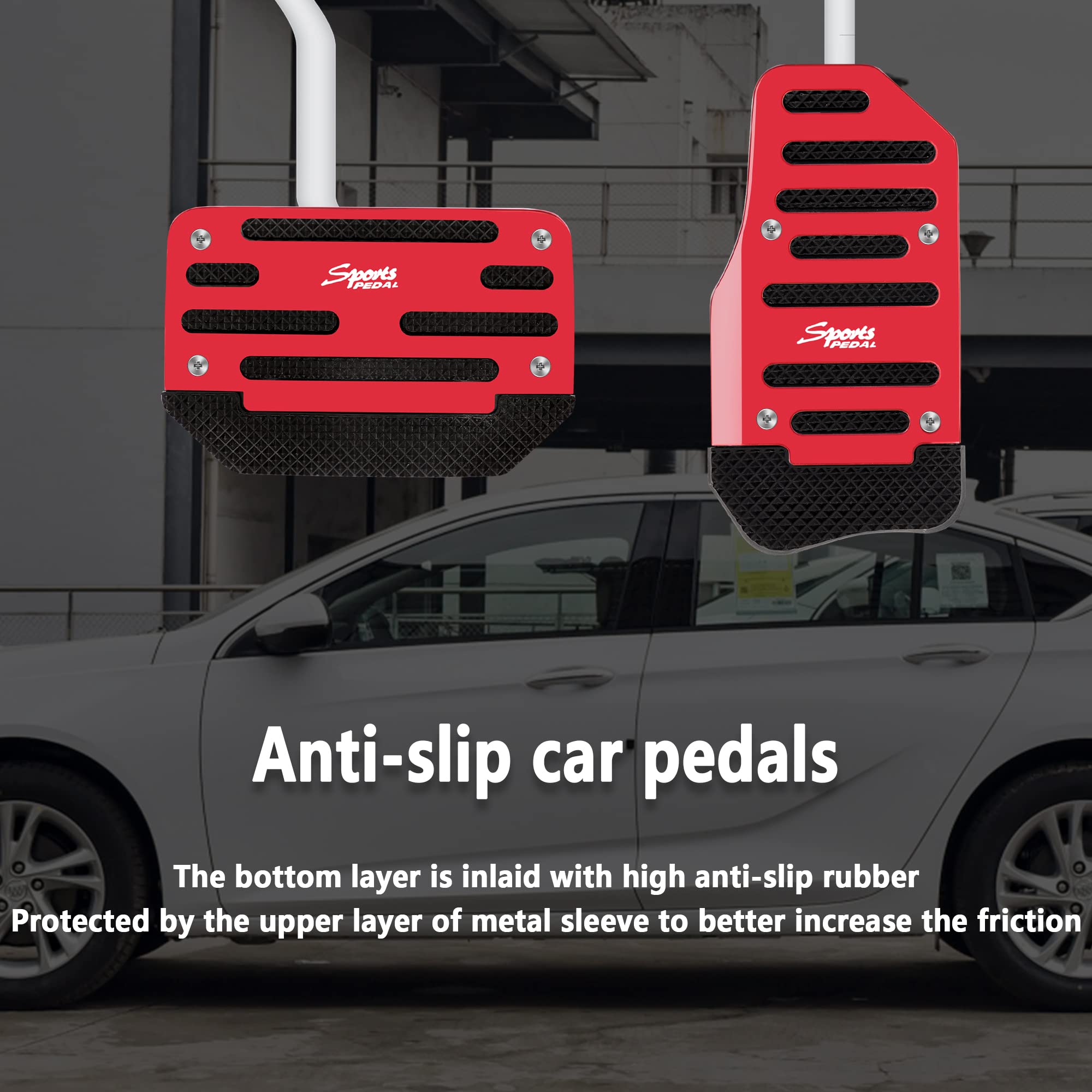 2PCS Non-Slip Auto Pedal Covers - Aluminum Alloy Gas & Brake Pedals for Sporty Cars - Universal Car Accessories for Safe Driving (Red)