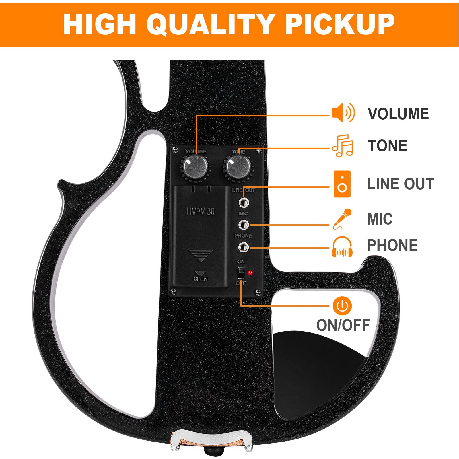 Vangoa 4/4 Full Size Electric Violin - Solid Wood Silent Electric Fiddle with Ebony Fittings & Beginner Kit for Adults & Teens (Black Metallic) | Perfect for Practice, Performances & Studio Recording