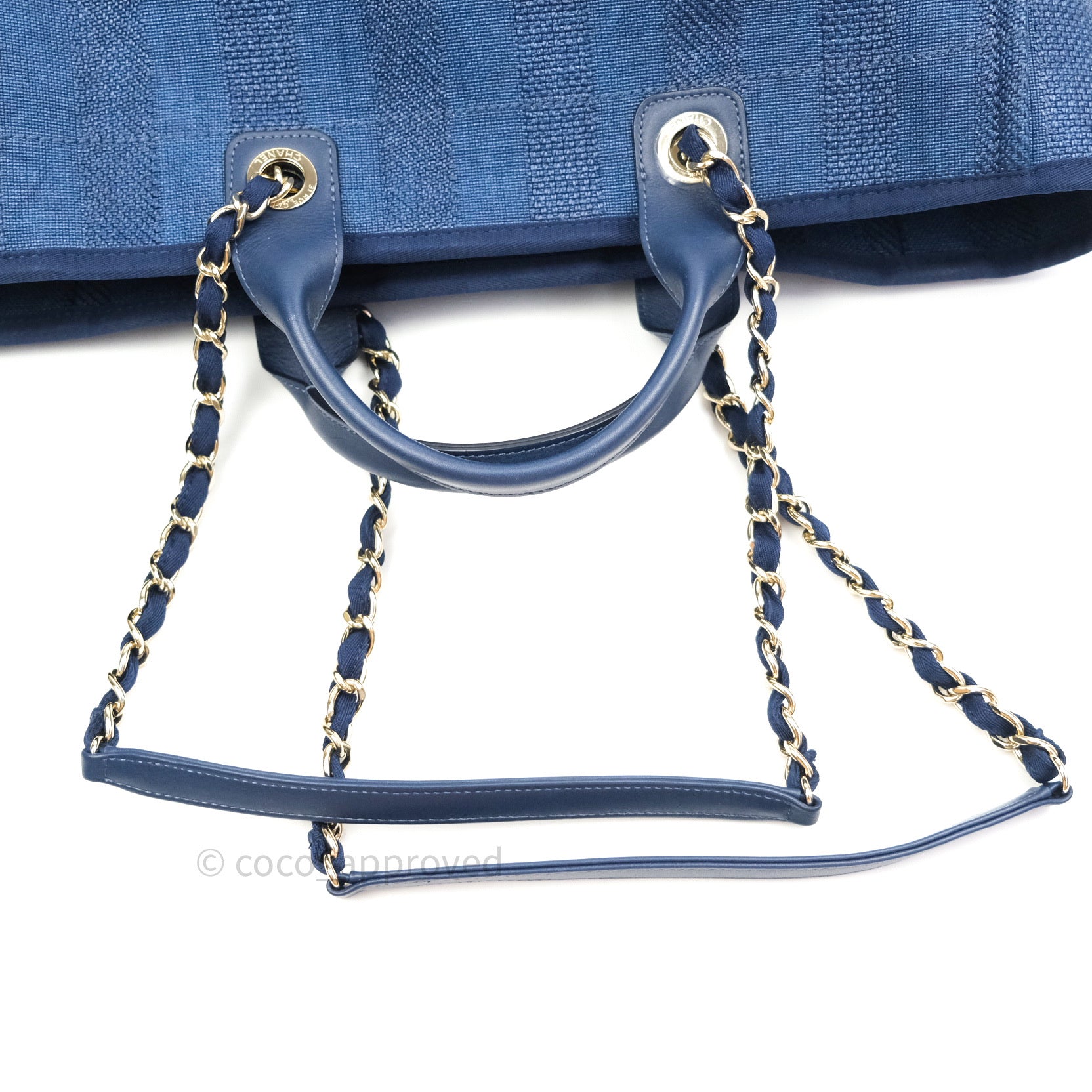 Chanel Canvas Large Deauville Tote Bag Navy Blue Striped 20S - Luxury Designer Beach Tote for Women, Perfect for Travel, Shopping & Everyday Use