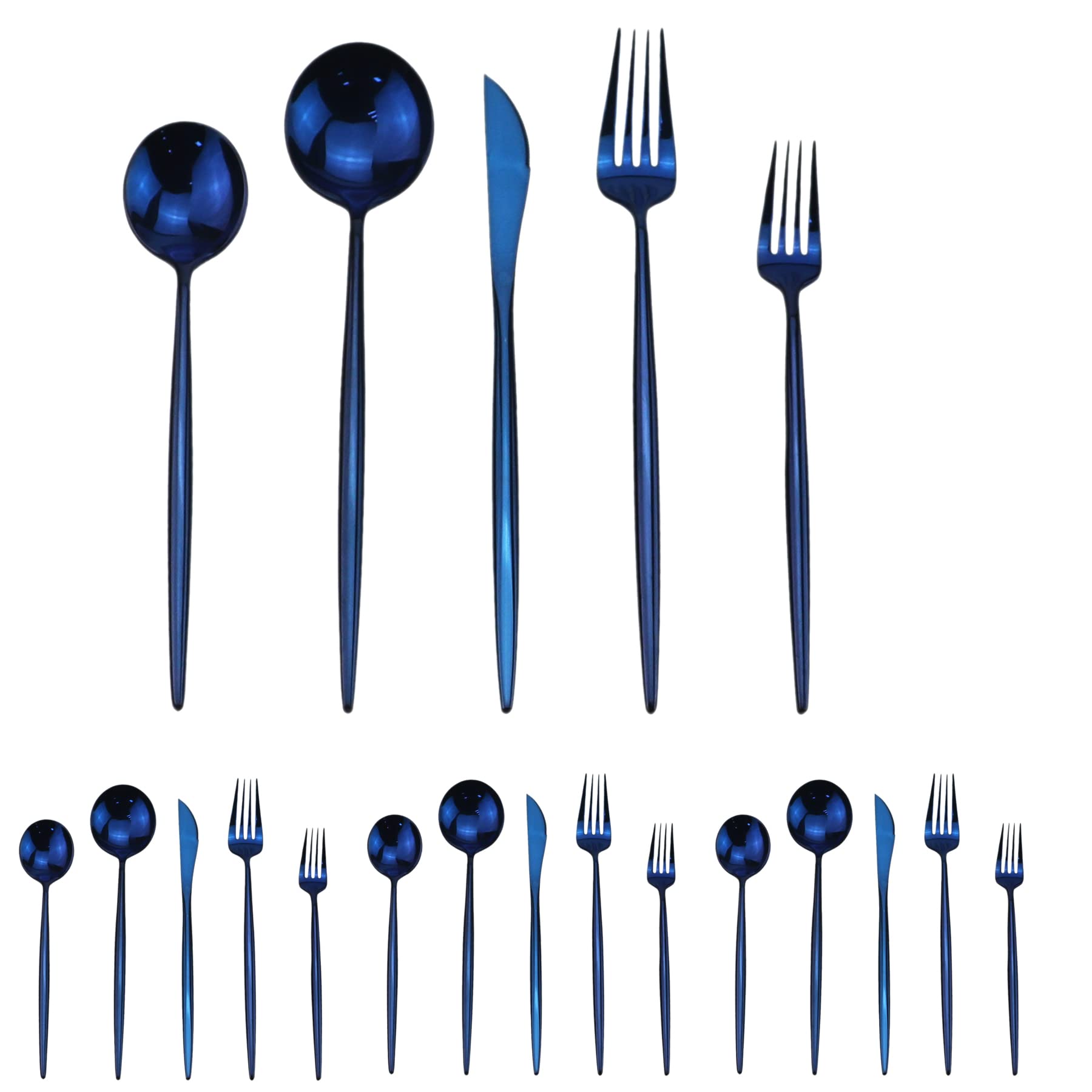 Premium 20-Piece Stainless Steel Flatware Set - Gugrida Modern Royal Blue Kitchen Cutlery, Includes Forks, Spoons & Knives for 4 People - Durable 304 Dinnerware for Home, Camping, Weddings & Holiday Dining (Christmas, Thanksgiving, Parties)