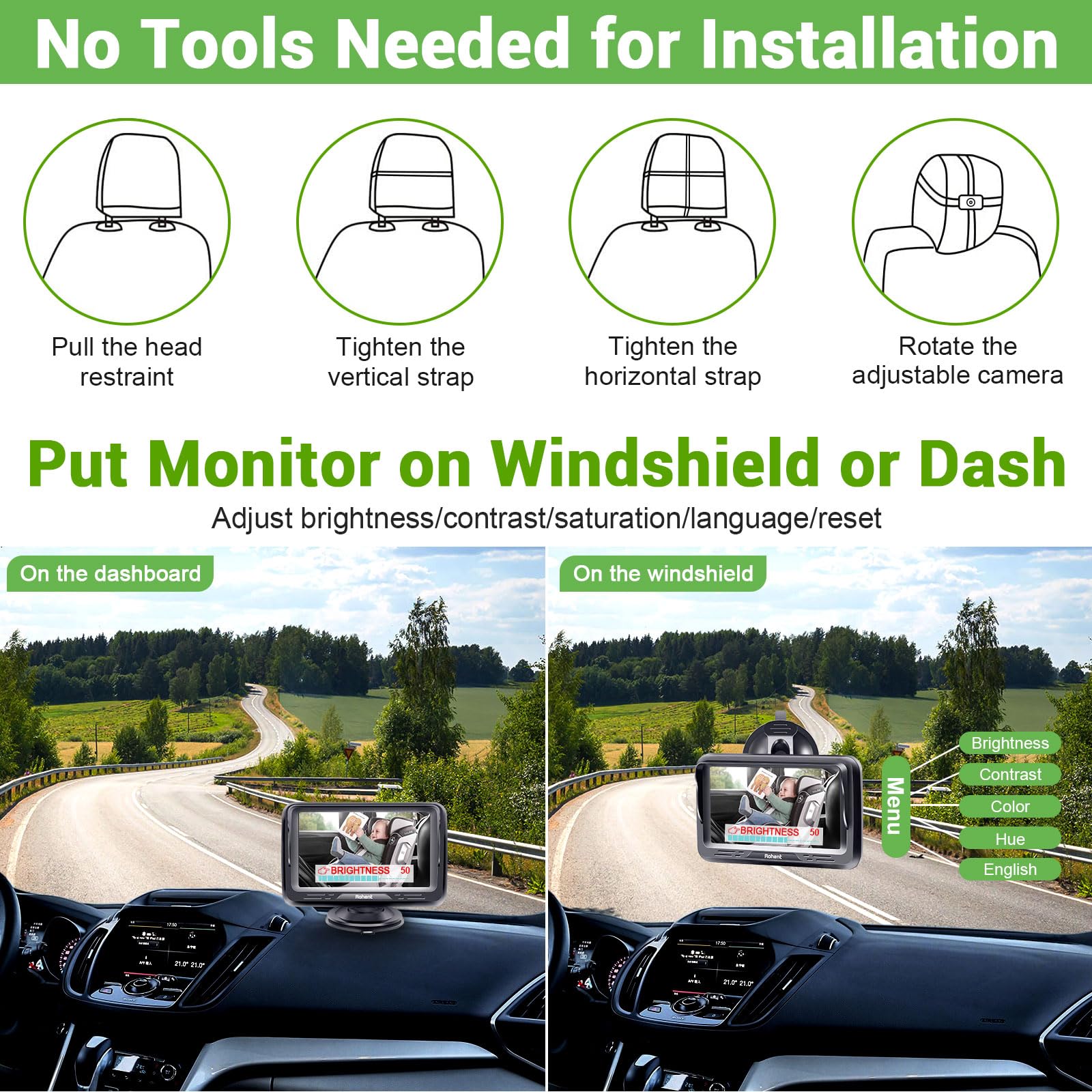 HD 1080P Baby Car Camera with Night Vision - Rear Facing Car Seat Monitor with 360° Rotation, Easy Installation for Safe Travel | Perfect for Parents to Monitor Kids in Backseat During Road Trips