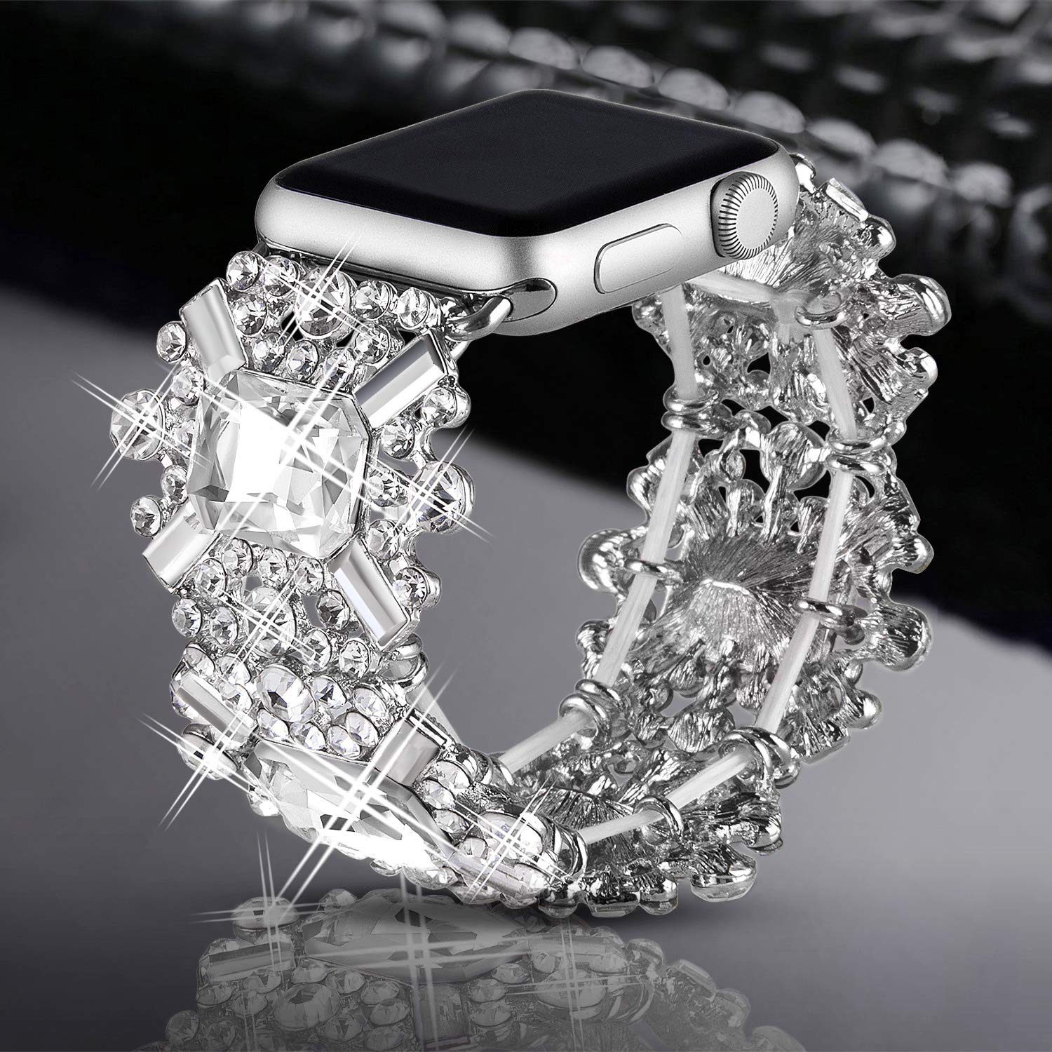VIQIV Bling Bands for Apple Watch 38mm 40mm 41mm 42mm 44mm 45mm 49mm - Compatible with Series SE 9 8 7 6 5 4 3 2 & Ultra - Diamond Rhinestone Dressy Metal Wristband Strap for Women - Perfect for Parties, Weddings & Special Occasions