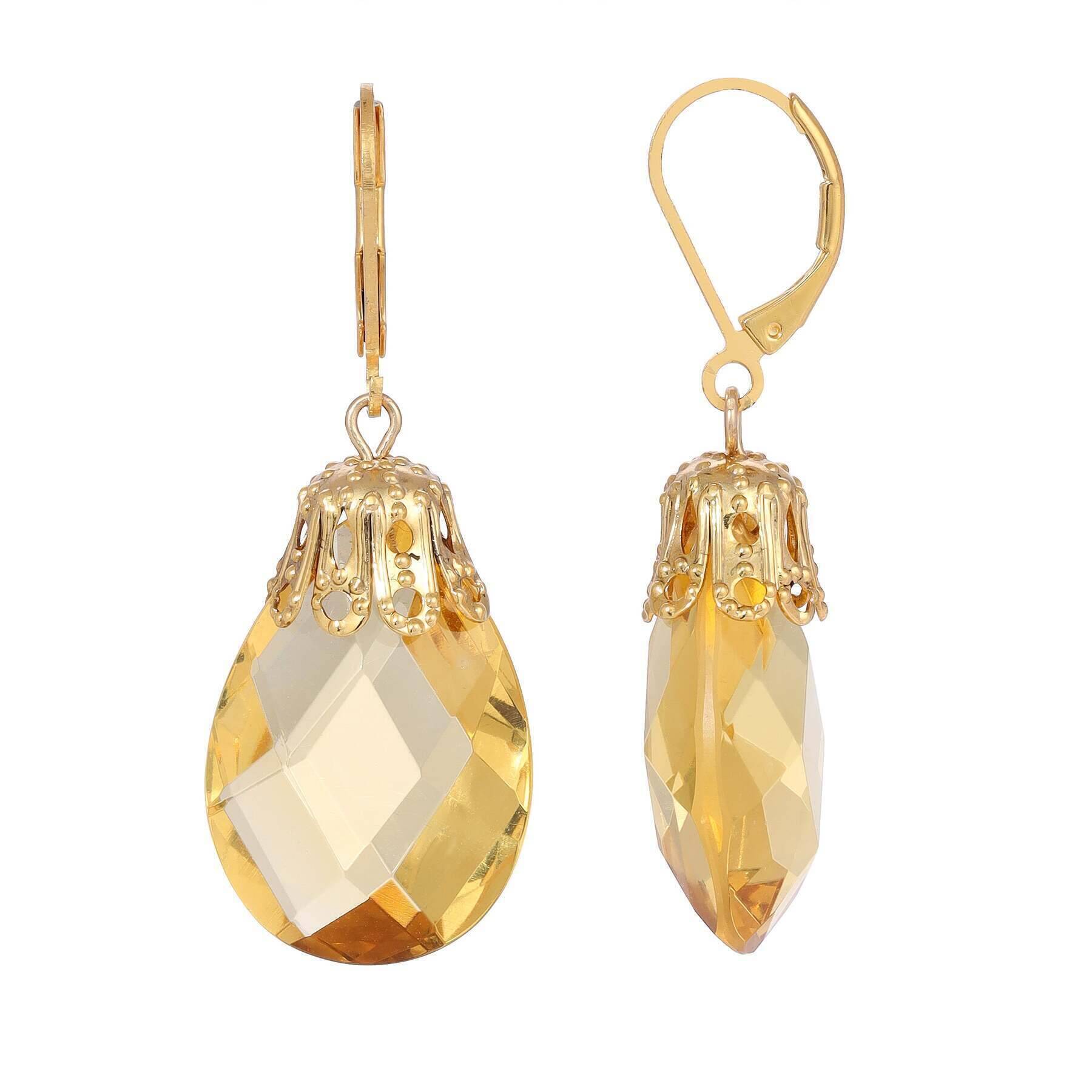 1928 Vintage Briolette Faceted Glass Drop Earrings for Women - Elegant Dangle Earrings for Party, Wedding & Evening Wear