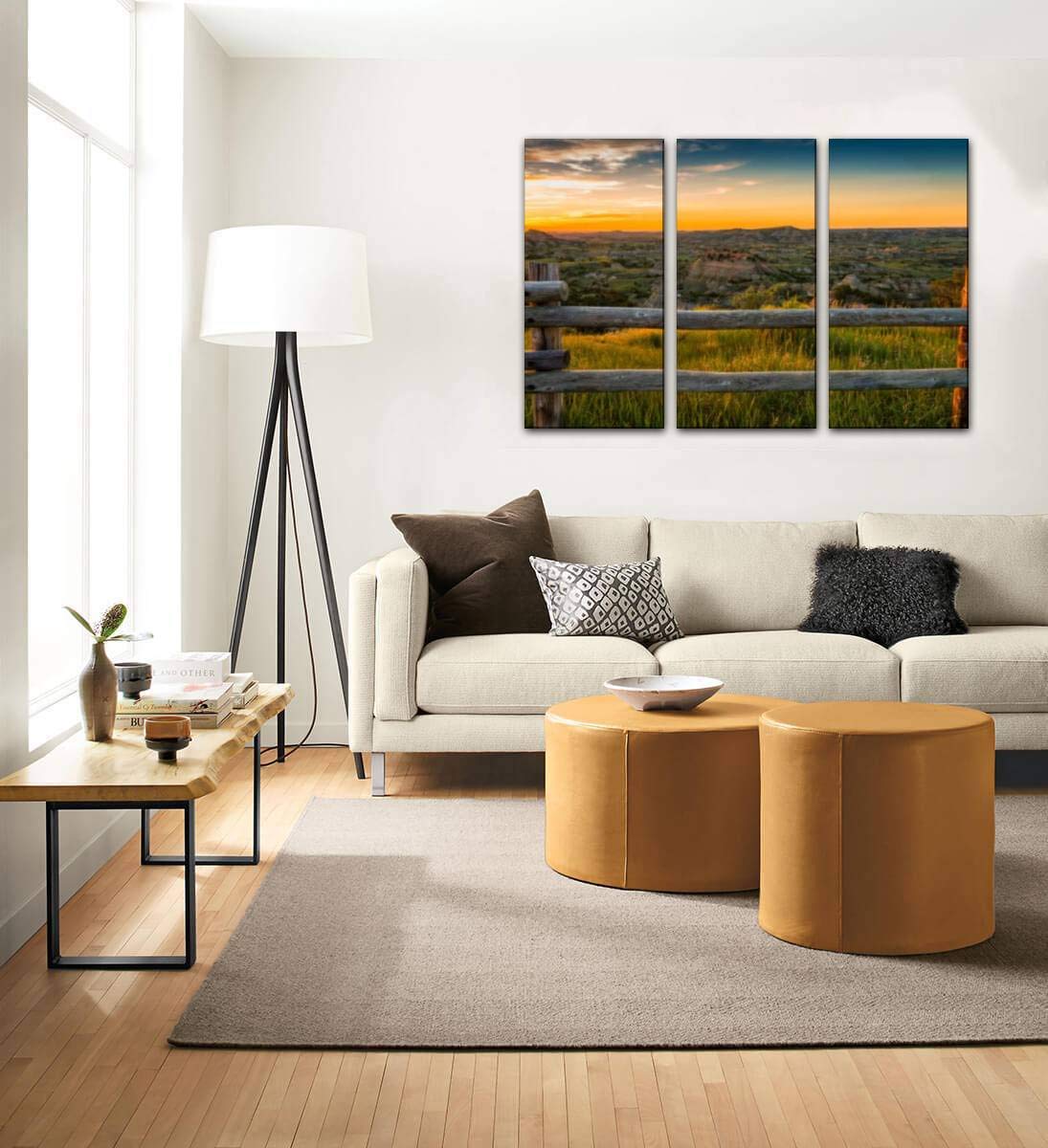 Badlands Sunset Landscape Canvas Wall Art - 3 Panel Natural Scenery Paintings for Living Room & Bedroom Decor - Premium Printed Poster Home Decoration | Perfect for Housewarming Gifts & Modern Interior Design