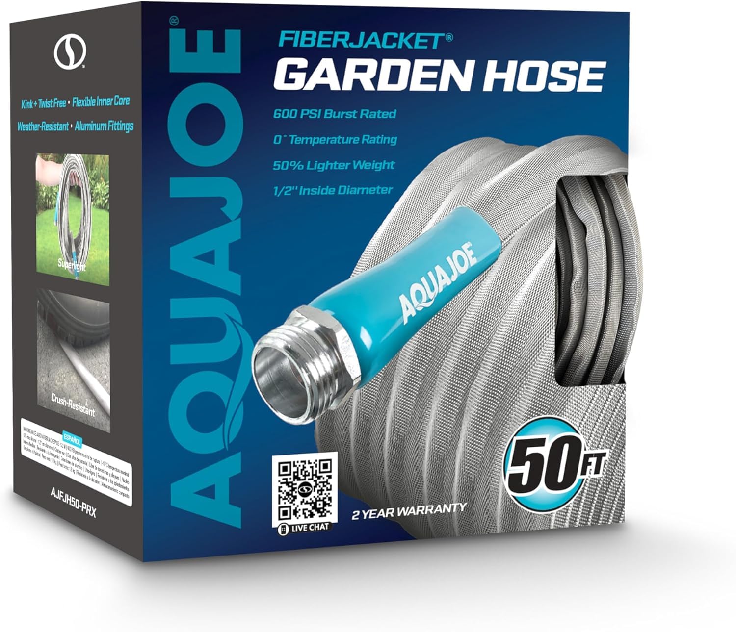 **Aqua Joe AJFJH50-PRX Xtreme Fiberjacket Garden Hose – 50-Foot Heavy Duty 1/2-Inch Water Hose with Metal Fittings – Durable, Kink-Free for Gardening, RV, Marine, Camping & Outdoor Use**
