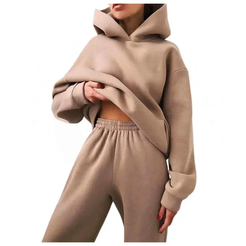 Women's Fleece Tracksuit Set - Soft Comfortable Jogging Outfit for Running, Gym & Lounge Wear | Winter Warm Activewear Top & Bottom