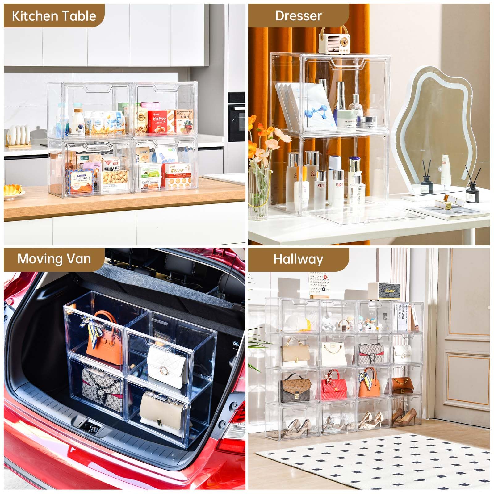 Clear Stackable Acrylic Storage Bins with Lids - 5-Pack Organizer Boxes for Handbags, Collectibles & Action Figures | Perfect for Display Cases, Closet Organization & Home Decor