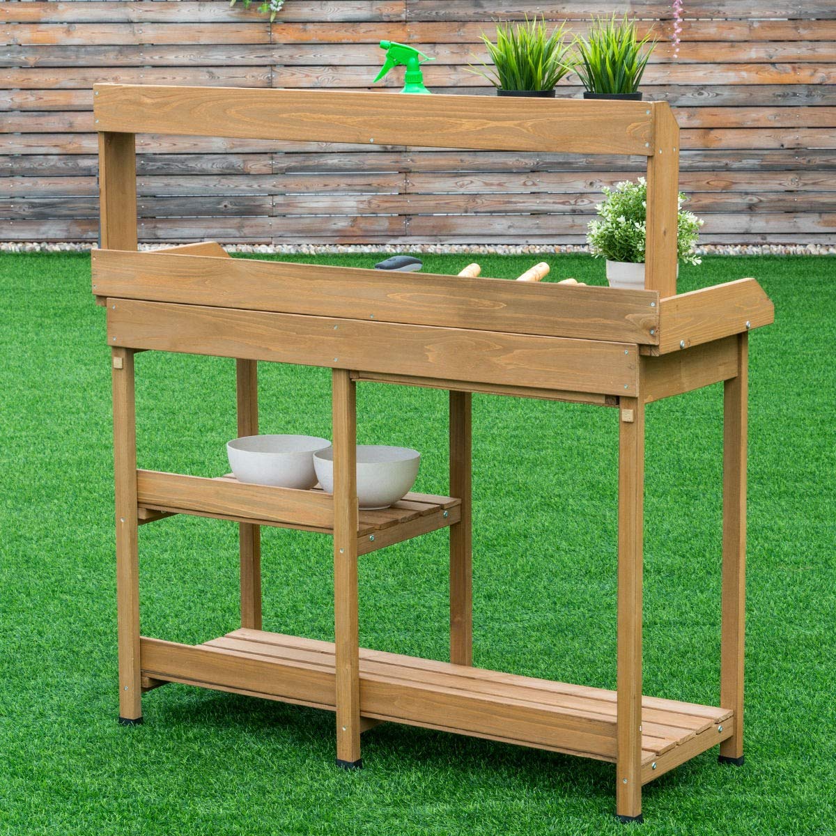 **Sturdy Wooden Potting Bench with Shelves - Indoor/Outdoor Garden Workstation for Planting, Transplanting & Organizing Tools | Perfect for Greenhouses, Patios & Backyard Gardening**