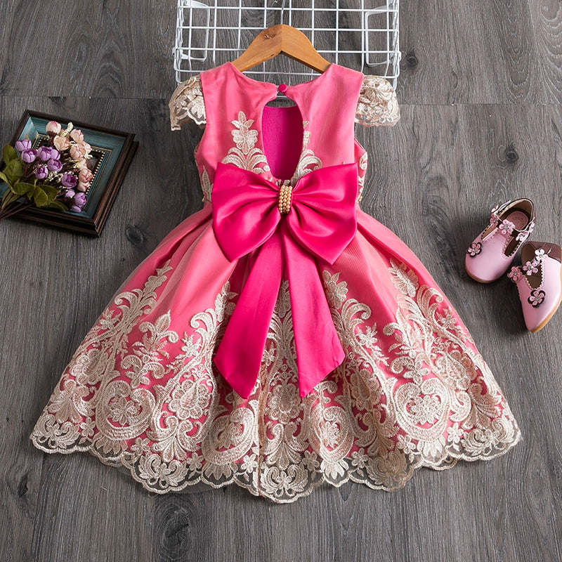 Red Princess Boat Neck Tea Length Satin Flower Girl Dress for Weddings, Parties & Special Occasions - Elegant Formal Attire for Kids