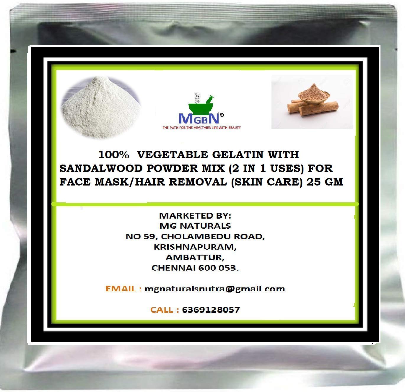100% Natural Vegetable Gelatin with Sandalwood Powder - 2-in-1 Face Mask & Hair Removal for Glowing Skin (25g) | Perfect for DIY Skincare & Spa Treatments at Home