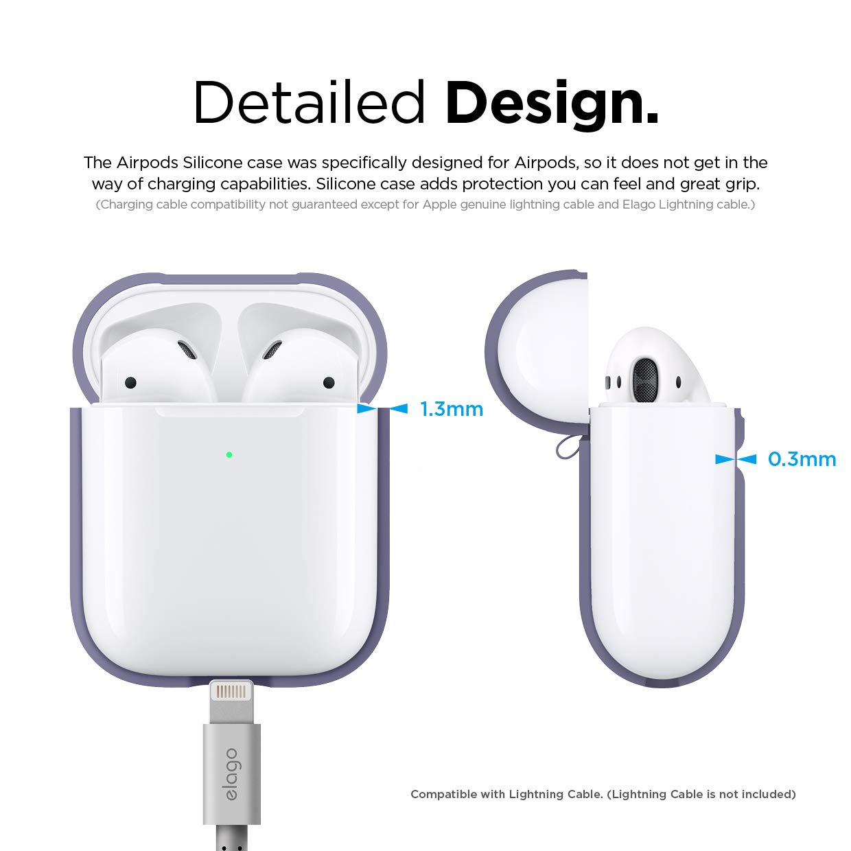 elago Silicone Protective Case for Apple AirPods 2 - Wireless Charging Compatible, Visible LED, Anti-Slip Interior Coating (Patent Registered) - Lavender Grey - Perfect for Gym, Travel & Everyday Protection