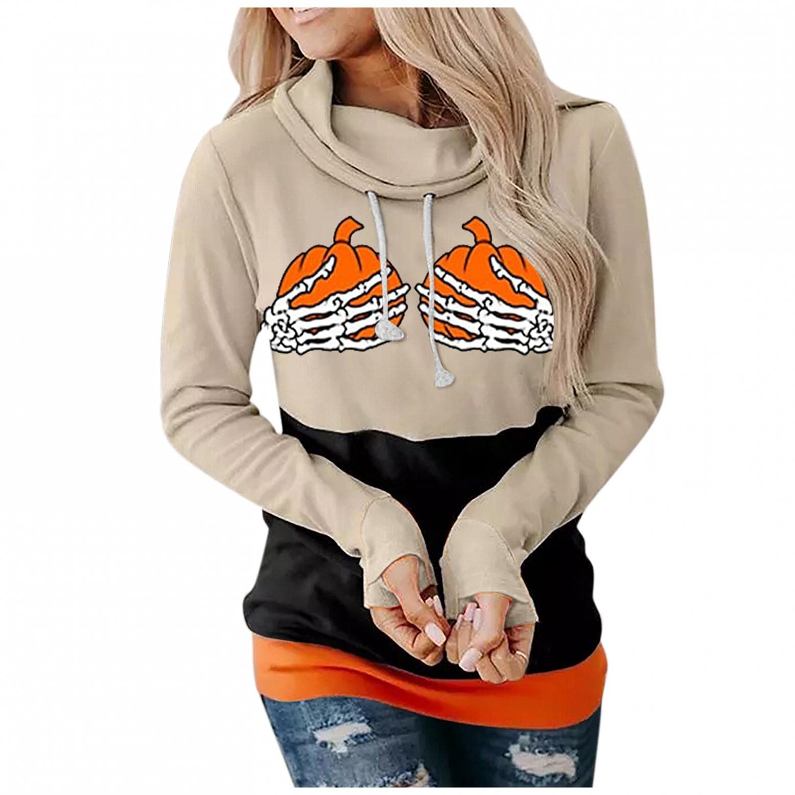 Women's Halloween Sweaters - Pumpkin Graphic Long Sleeve Crewneck Pullover Tops | Casual Loose Hoodies for Halloween Parties, Office Dress-Up & Fall Festivals