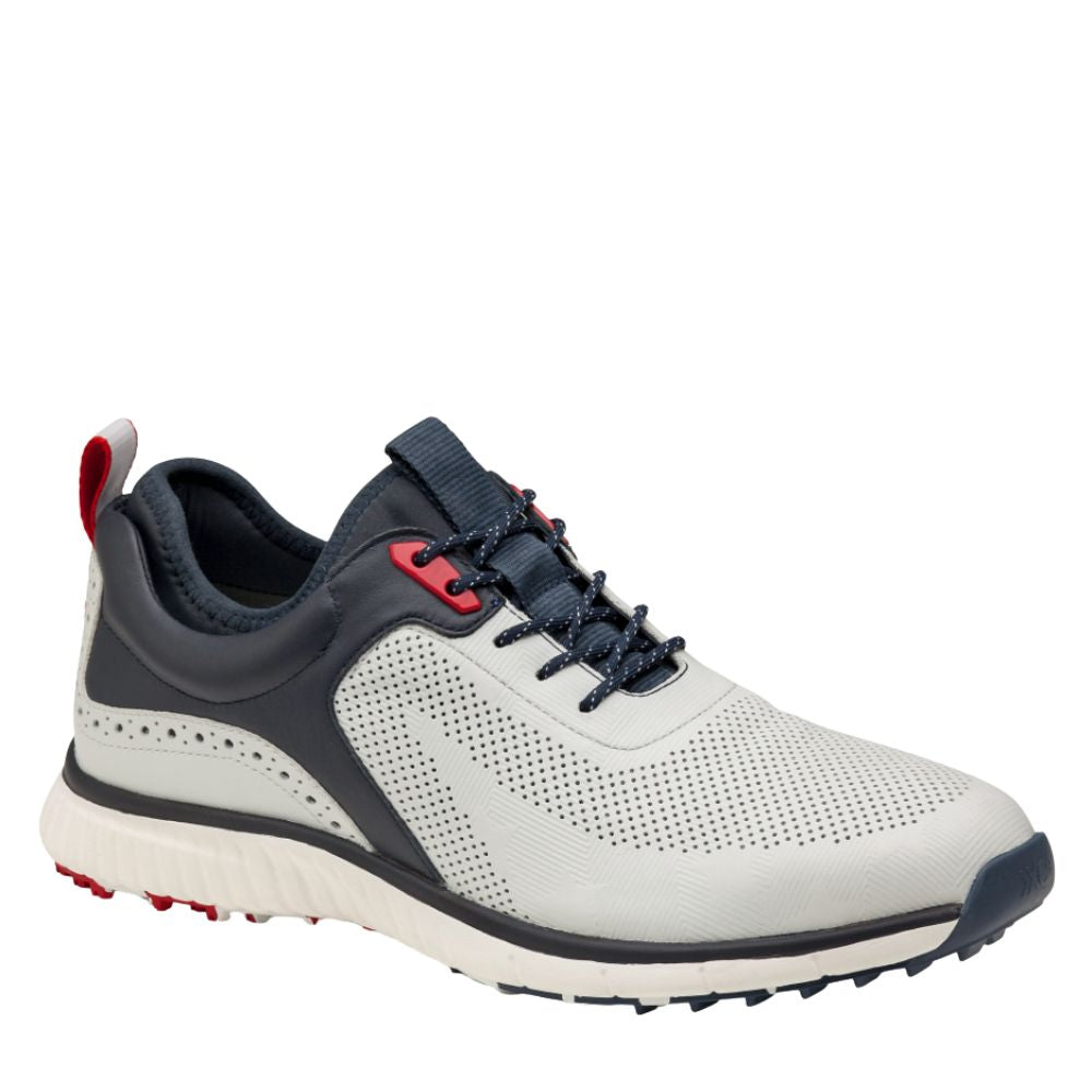 Johnston & Murphy Men's XC4 H1 Luxe Hybrid Golf Shoes - White/Navy | Comfortable & Durable Spiked Golf Footwear for Men | Perfect for Golf Course, Driving Range & Outdoor Sports