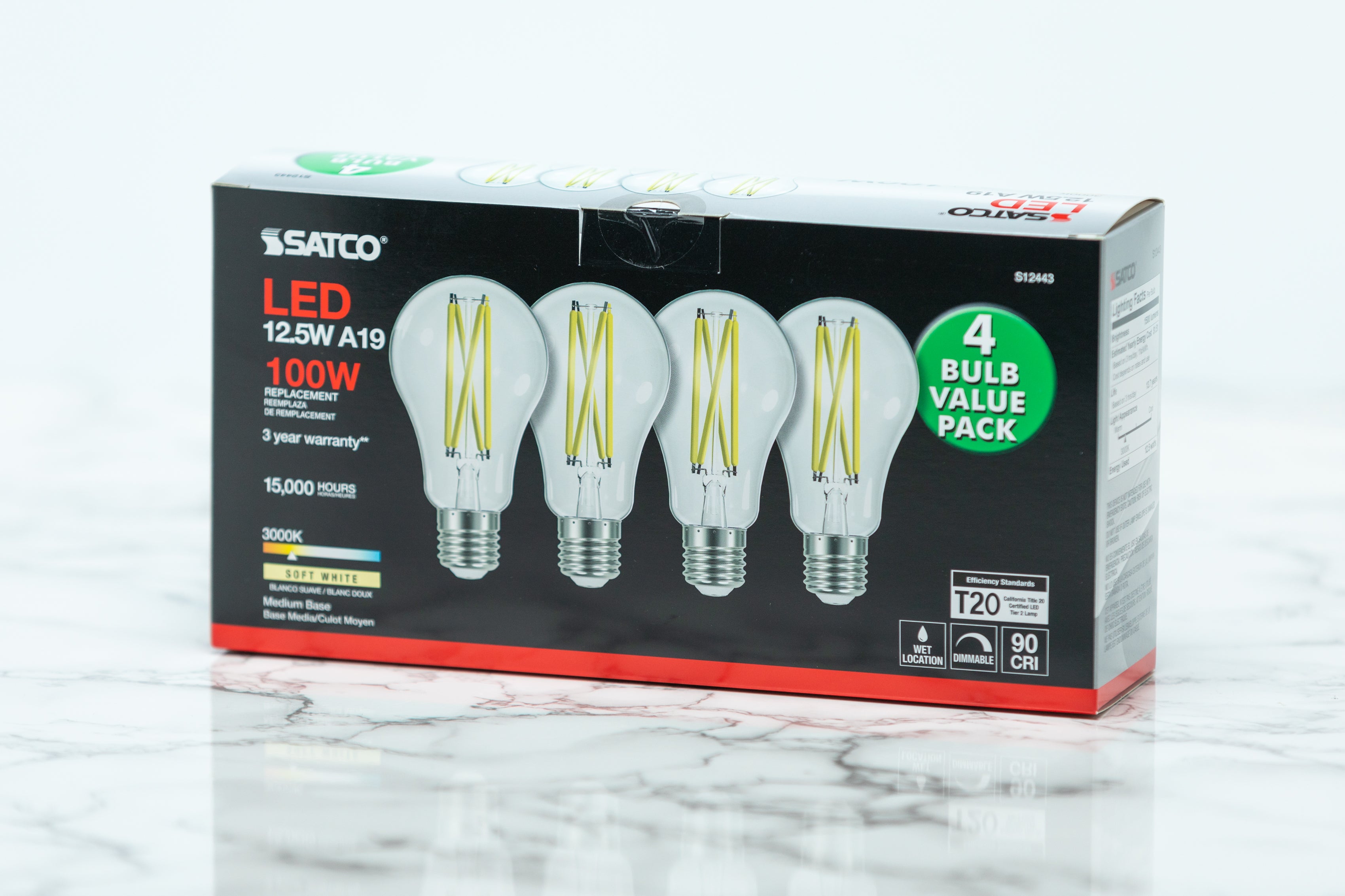 Satco A19 Standard LED Light Bulb - 7W 60W Equivalent, 800 Lumens, E26 Base, Warm White 2700K, Energy Saving Light Bulbs for Home, Bedroom, Living Room, Office Lighting