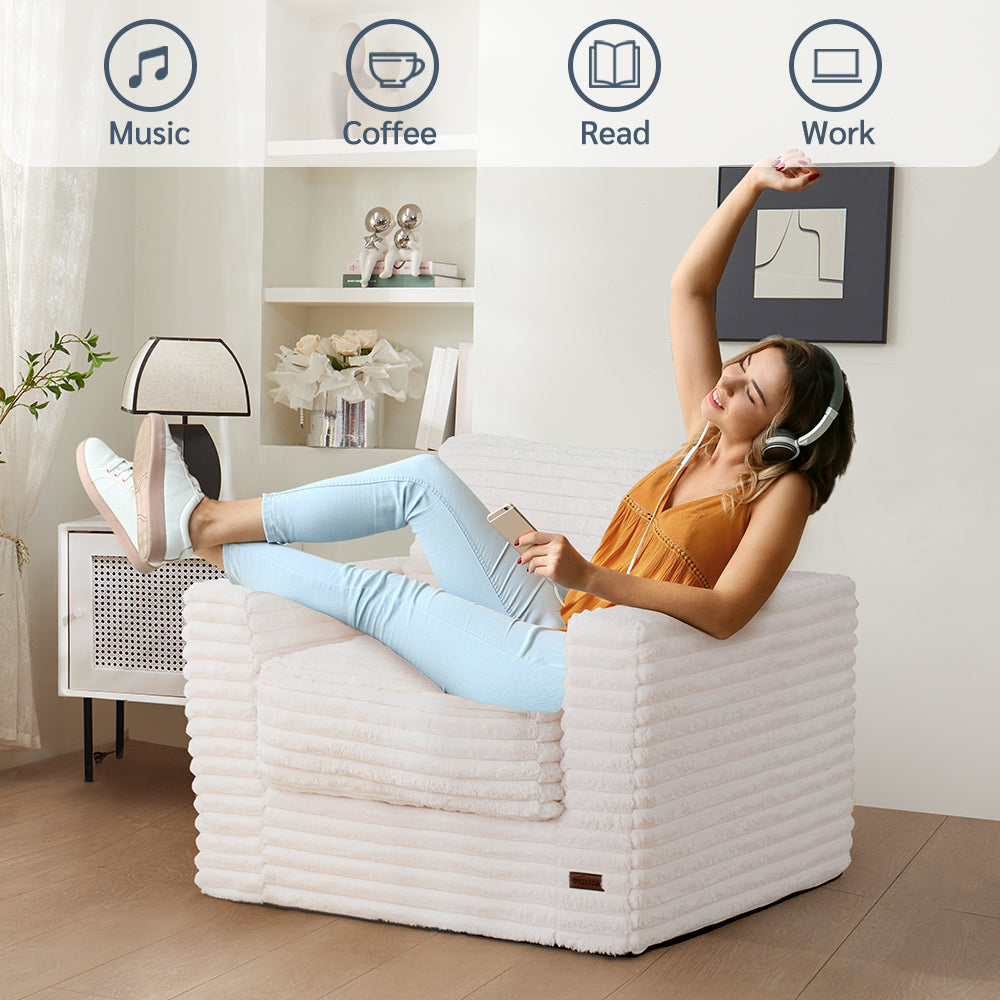 MAXYOYO Giant Bean Bag Chair - Striped Faux Fur Floor Sofa with Pillows & Armrests | Ultra Soft Oversized Lounger for Living Room, Bedroom, Game Room & Dorm | Perfect for Relaxing, Reading & Movie Nights