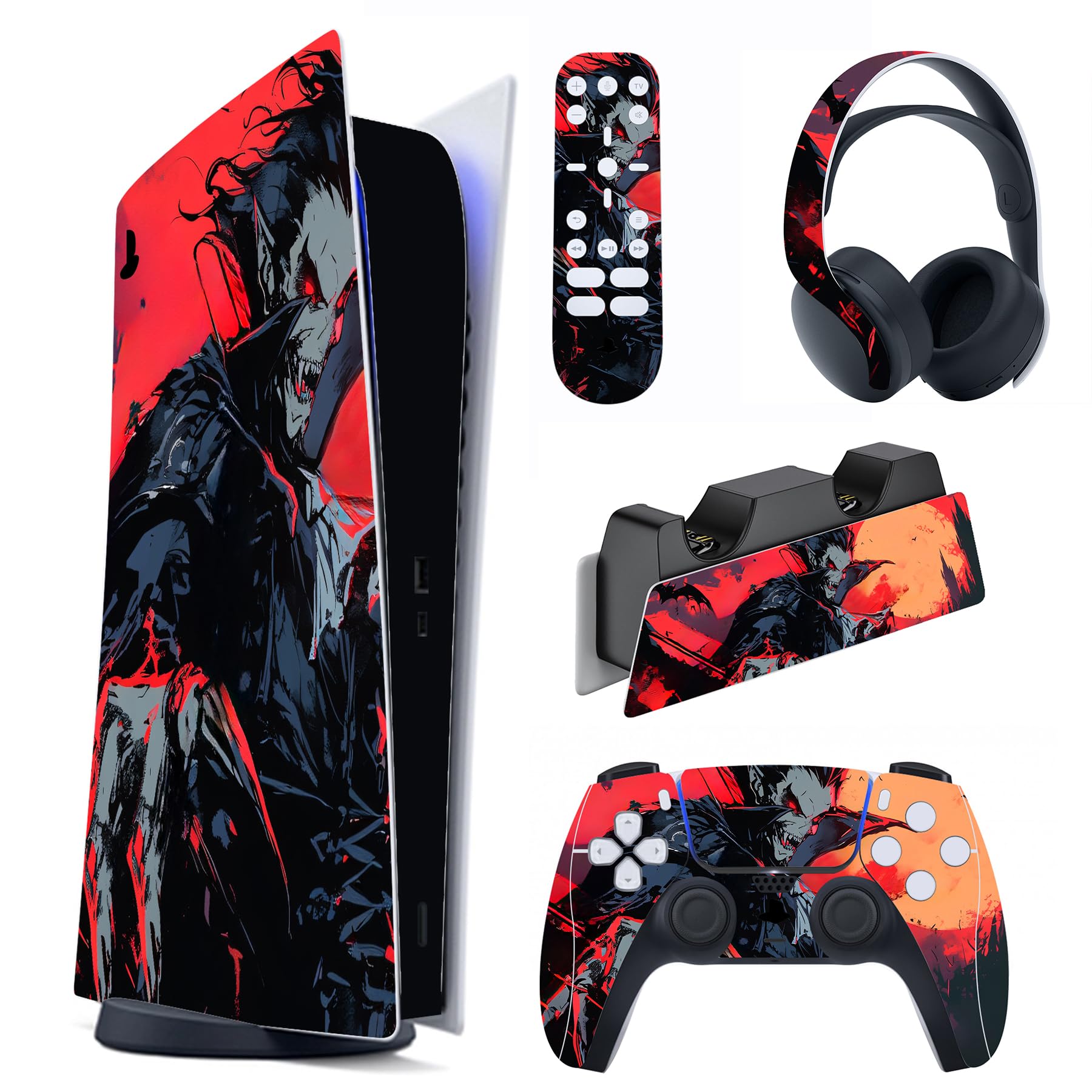 PlayVital PS5 Digital Edition Skin - Vinyl Sticker Protective Cover for PS5 Console, Controller, Charging Dock, Headset & Media Remote - Blood Moon Vampire Design - Perfect for Gaming Protection & Customization