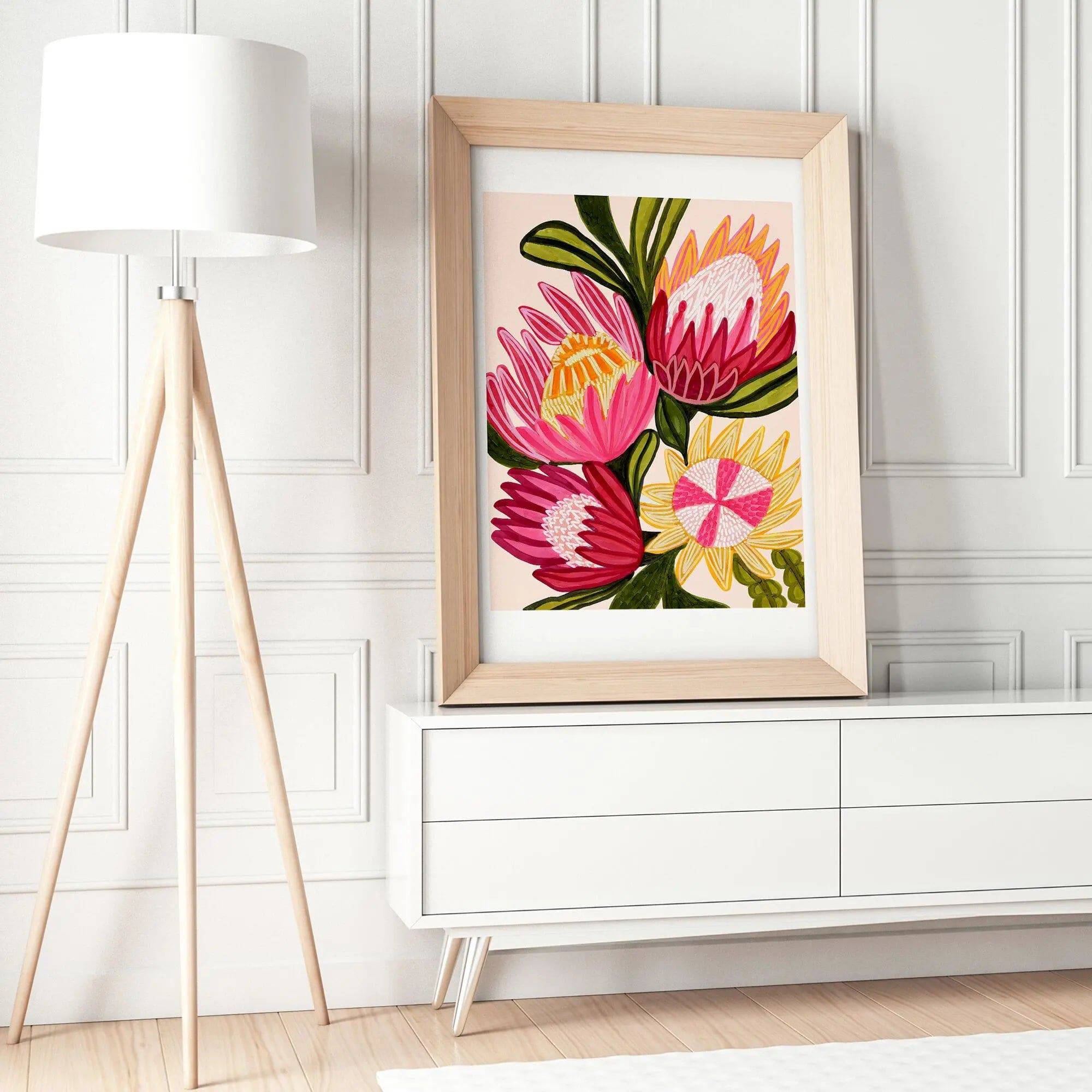 King Red Protea Flowers Wall Art Giclee Print - Premium Botanical Home Decor for Living Room, Bedroom & Office