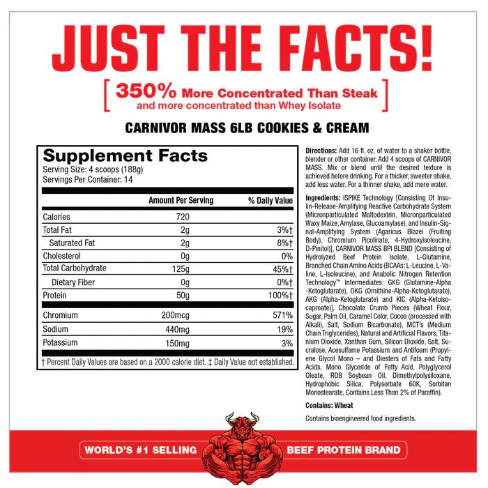 MuscleMass CARNIVOR MASS Weight Gainer Protein Powder - High Calorie Mass Builder for Muscle Growth & Recovery - Perfect for Bodybuilding, Fitness & Post-Workout Nutrition