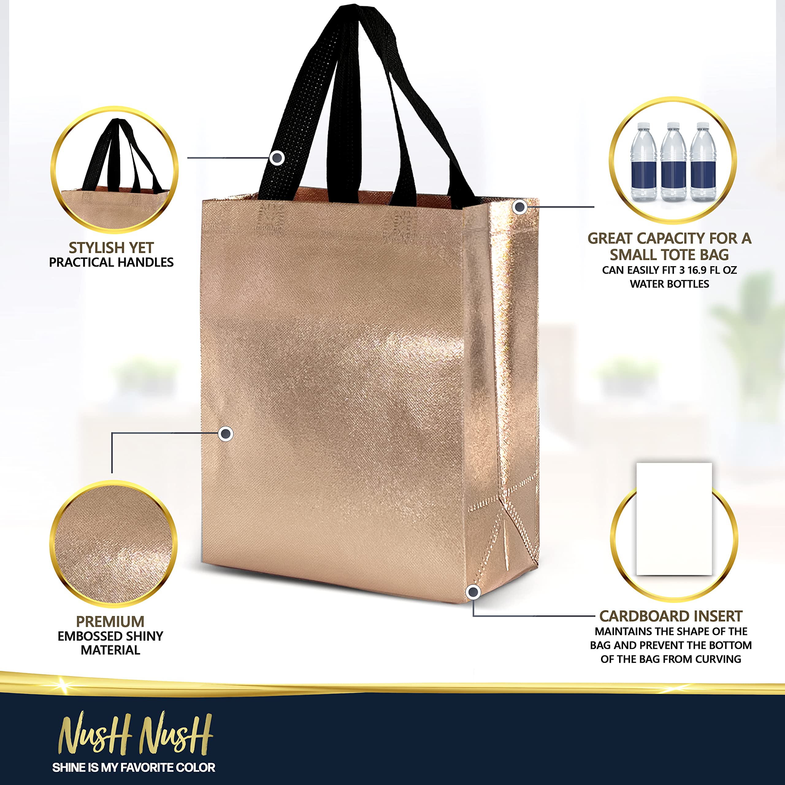 Rose Gold Reusable Gift Bags Set of 12 - Medium Size 8