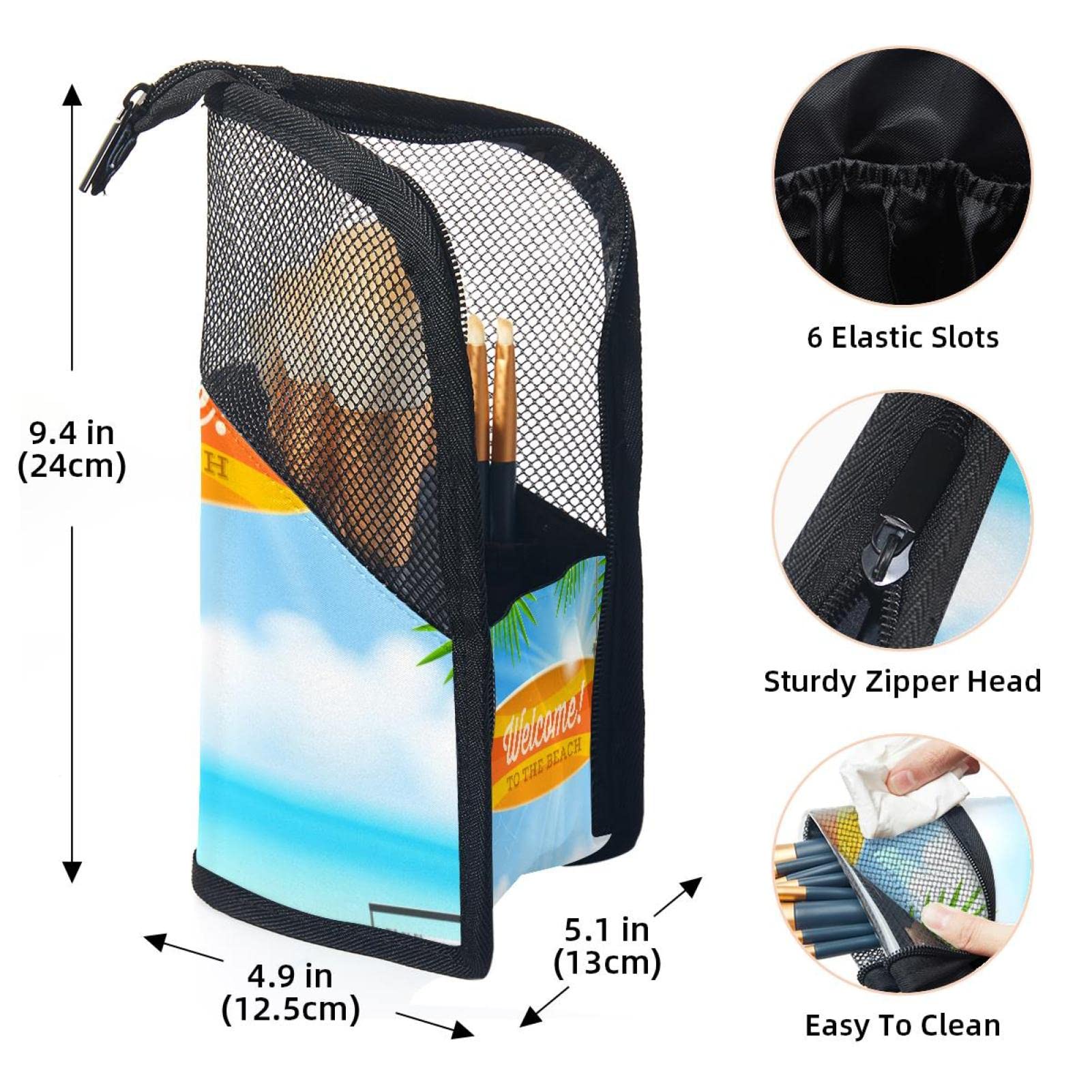 12-Piece Makeup Brush Organizer Bag - Portable Waterproof Cosmetic Brush Holder Case with Tropical Sea Design, Perfect for Travel, Beach Trips & Daily Makeup Storage