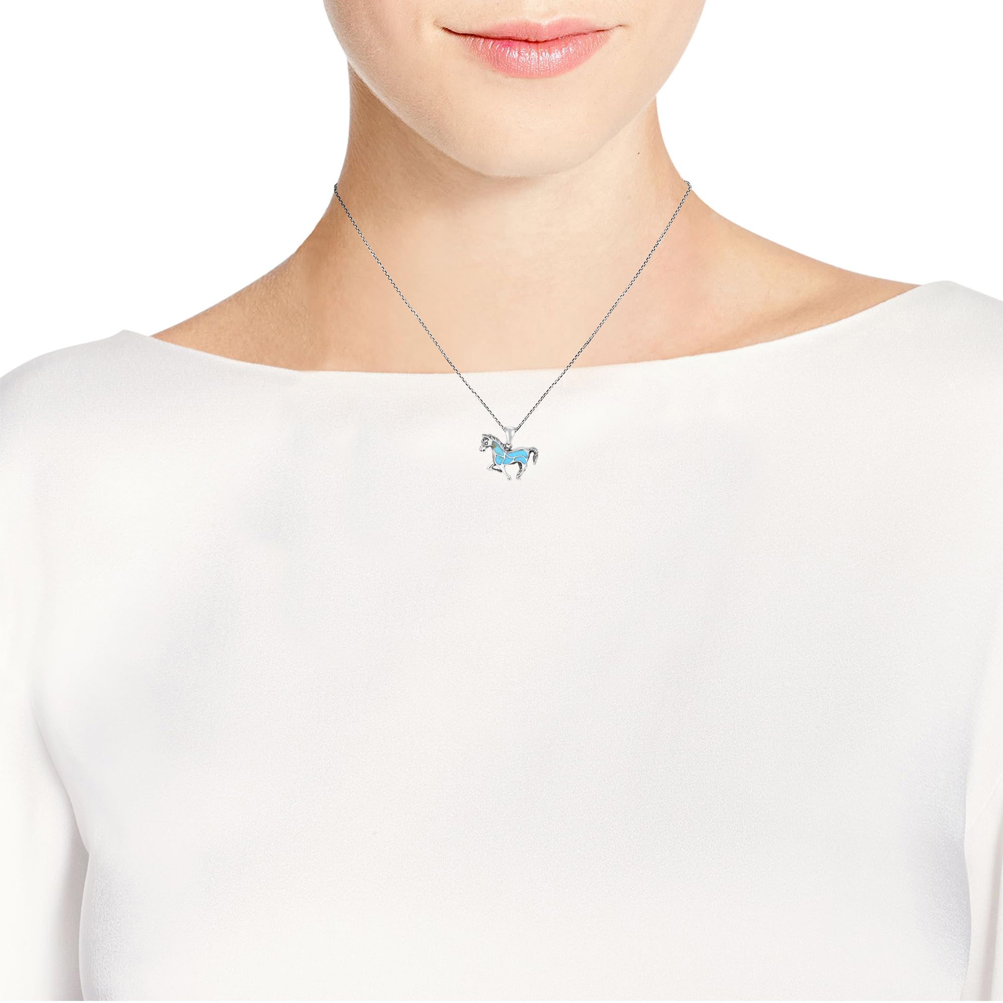 AeraVida .925 Sterling Silver Horse Pendant Necklace with Simulated Turquoise Inlay - Elegant Jewelry Gift for Women | Perfect for Casual Wear, Special Occasions & Horse Lovers