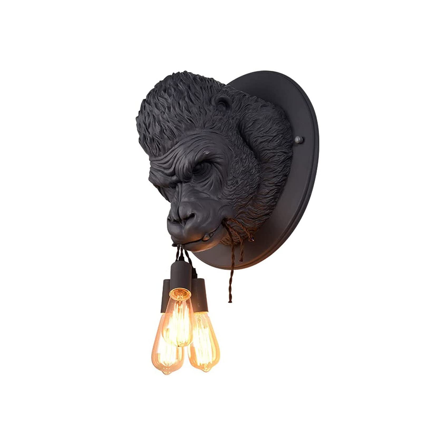 Nordic Resin Gorilla Ape Wall Sconce - Modern 3-Light Industrial Wall Lamp with E27 Socket for Bedroom, Living Room & Hallway Lighting | Creative Animal-Themed Indoor Lighting Fixture