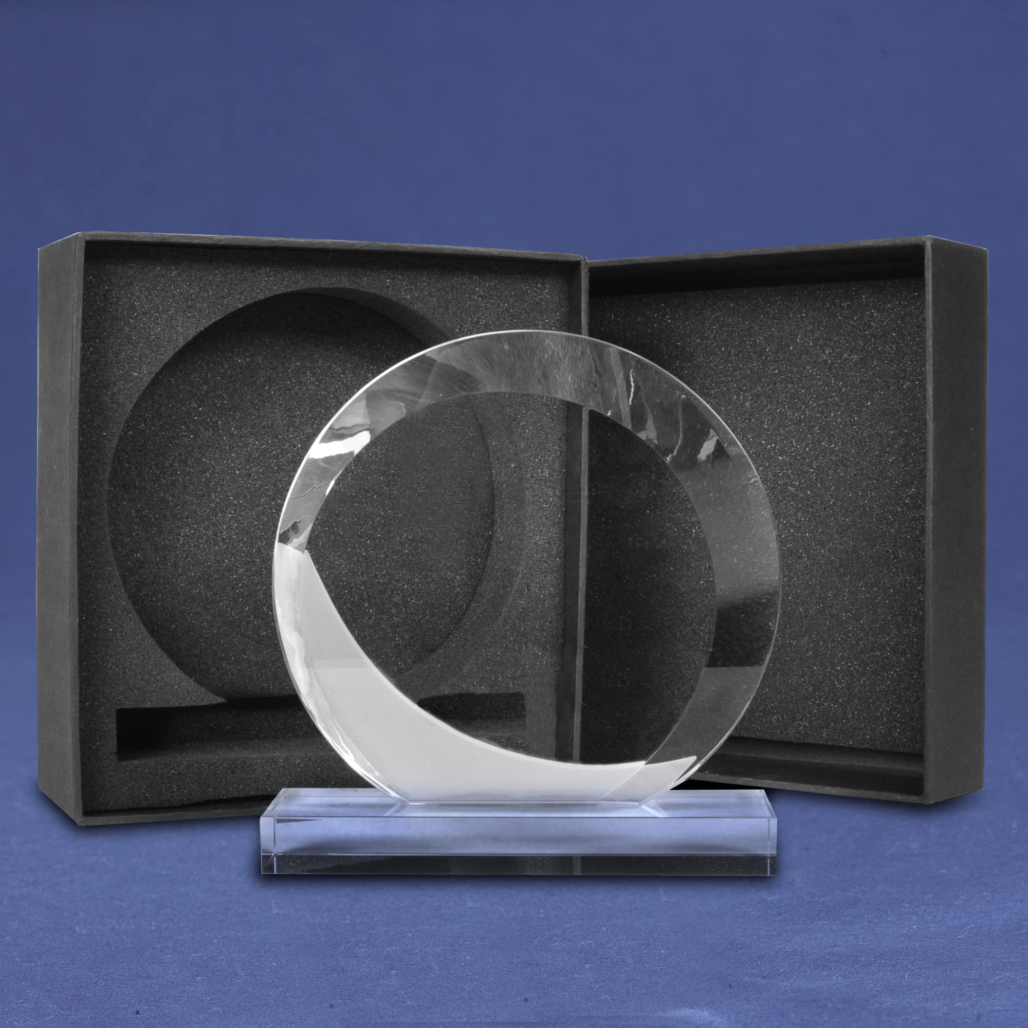 Custom Engraved Frosted Crystal Trophy Award for Employees - Elegant Disc Design with Chiseled Accents & Rectangular Base - Perfect for Recognition Ceremonies, Corporate Awards, and Retirement Gifts - Includes Premium Gift Box