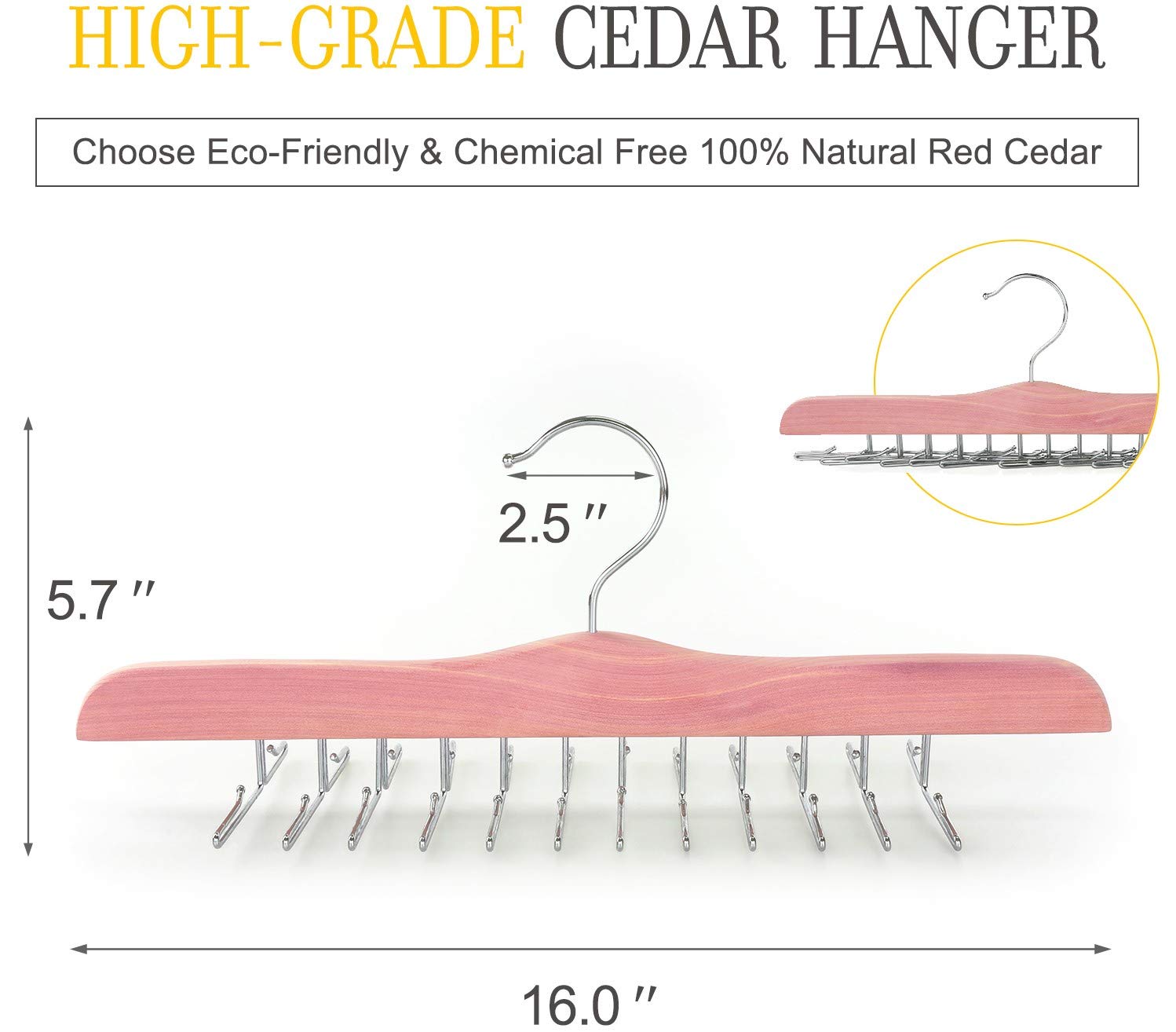 Premium American Red Cedar Wood Tie Rack Organizer - 24 Space Saving Hangers for Neckties, Bras, Tank Tops & Camisoles | Closet Storage & Display Solution | Natural Wood Aroma for Wardrobe Protection