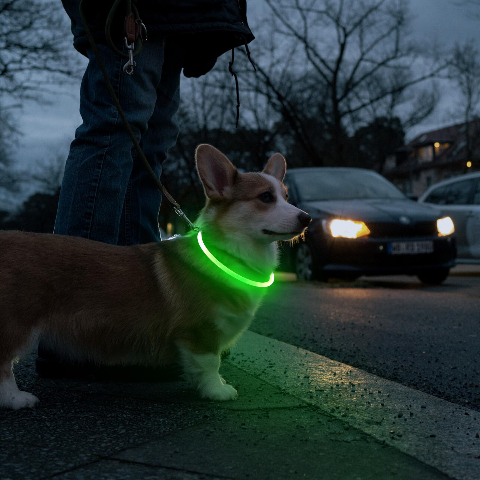 HIGO USB Rechargeable LED Dog Collar - Light Up Safety Collar for Night Walking, High Visibility Glow Collar with TPU Material for Small Medium Large Dogs (Green) - Perfect for Evening Walks, Jogging & Outdoor Adventures