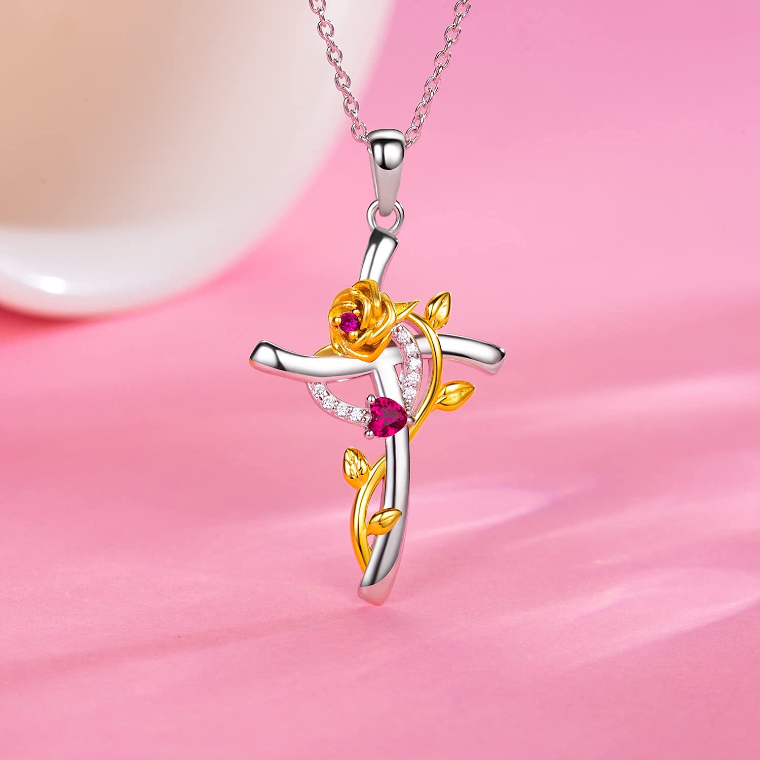 18K Gold Plated Rose Cross Necklace for Women - Elegant Christian Jewelry, Perfect for Confirmation Gifts, Baptism, Church & Daily Wear
