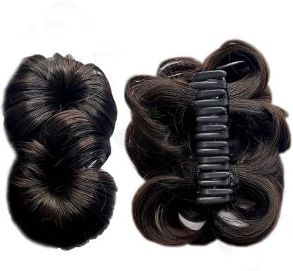 D-DIVINE Women's Synthetic Hair Clip-in Bun Extension - Natural Black for Updos, Ponytails & Special Occasions