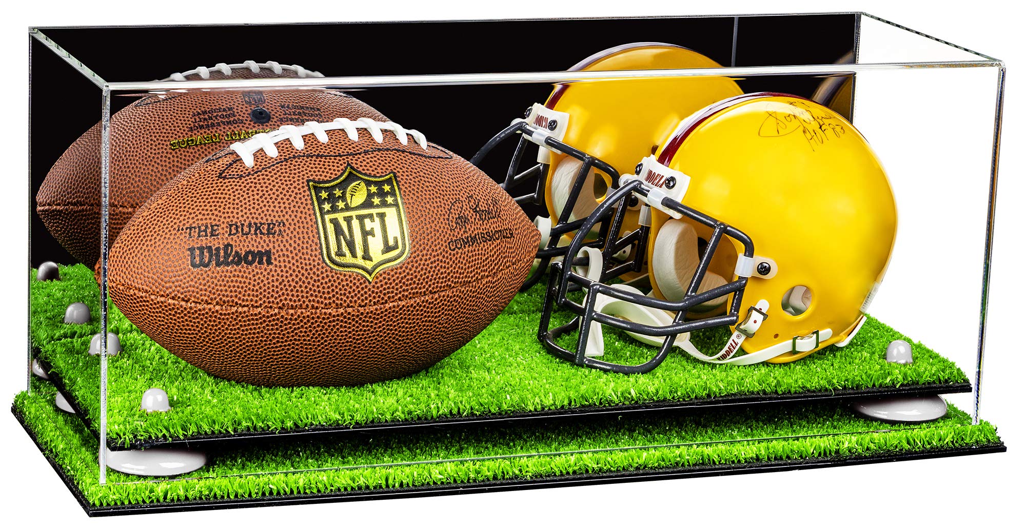 Acrylic Double Mini Football Helmet Display Case - Miniature Collectible Sports Memorabilia for NFL Fans (A019) - Perfect for Home, Office, or Man Cave Decor