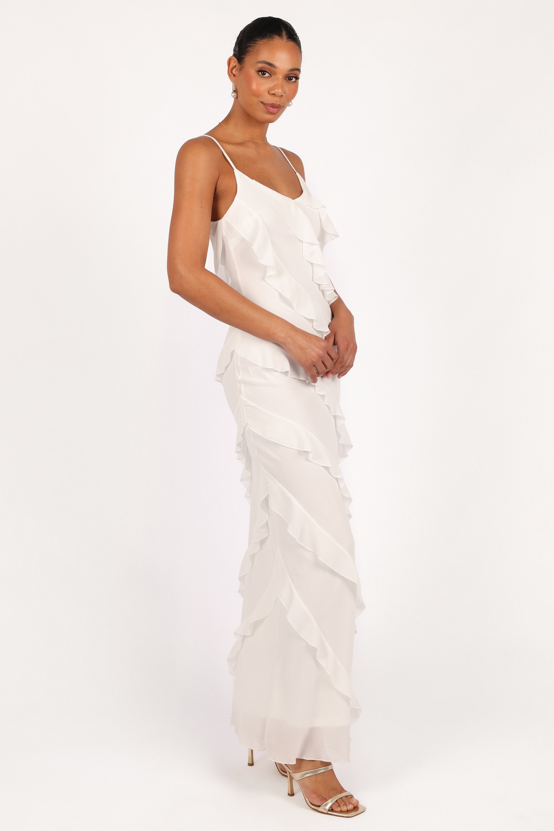 Ciao Ruffles Maxi Dress for Women - Elegant Flowy Cloud White Summer Dress for Beach, Wedding & Vacation | Plus Size Options Available