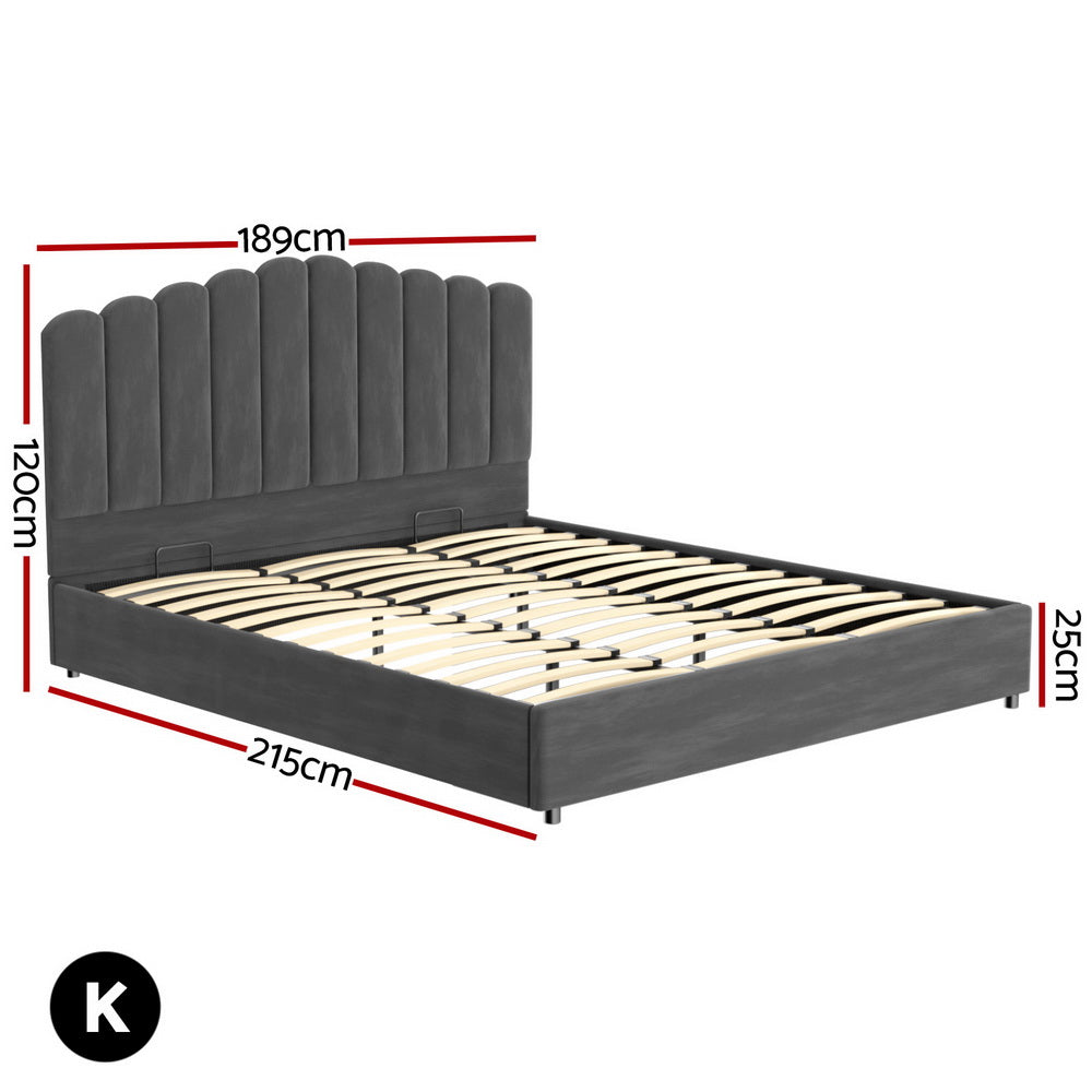 Fion King Velvet Upholstered Storage Bed with Drawers - Grey Queen Size, Modern Platform Bed Frame for Bedroom, Perfect for Small Spaces & Guest Rooms