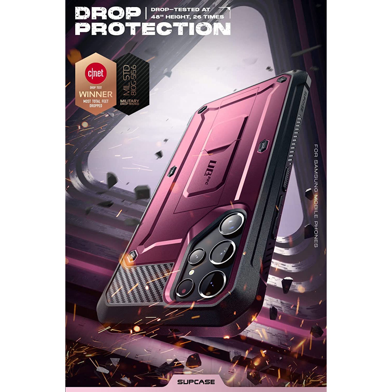 Samsung Galaxy S22 Ultra Unicorn Beetle Pro Case with Screen Protector - Burgundy Red | Shockproof Protective Cover for Work, Travel & Outdoor Activities