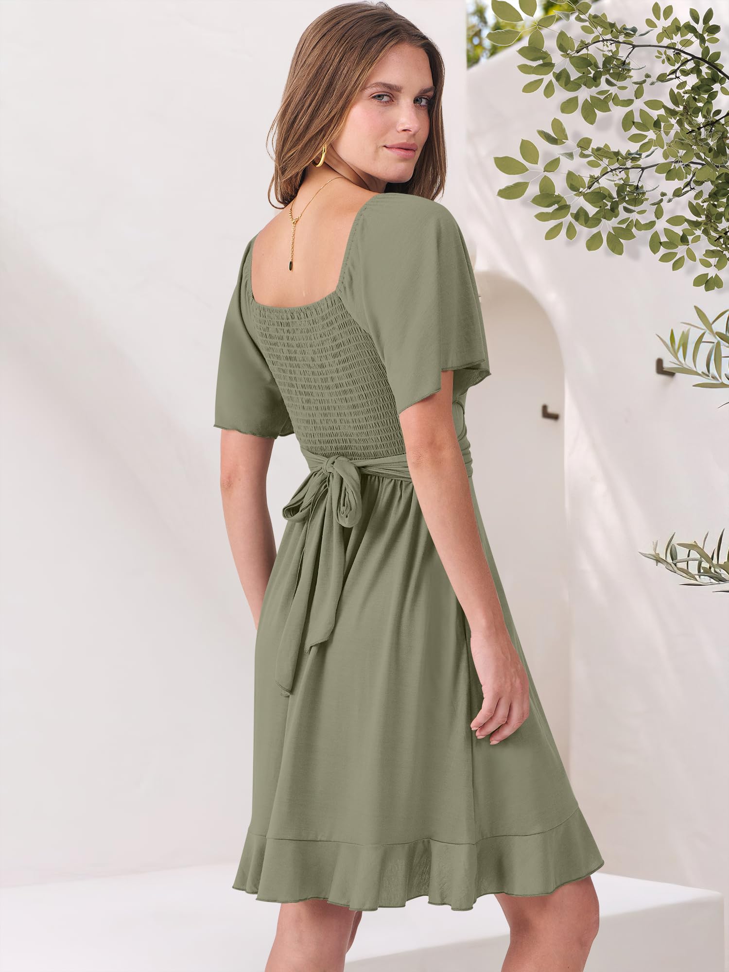 Caracilia Women's Summer Wrap Mini Dress - Casual V Neck Short Sleeve Ruffle Hem Cocktail Dress for Wedding Guest, Beach Party & Date Night