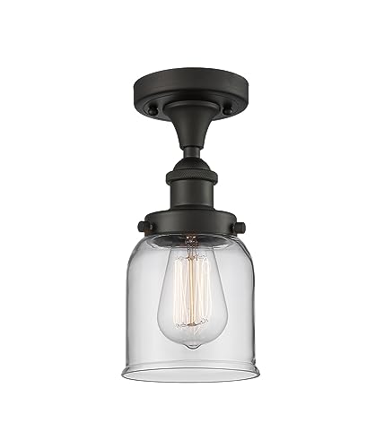 Innovations 916-1C-OB-G52 Semi-Flush Mount Ceiling Light - Ballston Collection in Clear Glass, Oil Rubbed Bronze, Grey & Brass Finishes - Perfect for Bedroom, Living Room or Entryway Lighting